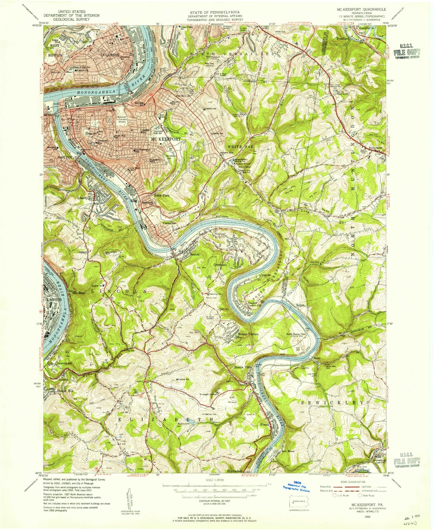 Classic USGS McKeesport Pennsylvania 7.5'x7.5' Topo Map Image