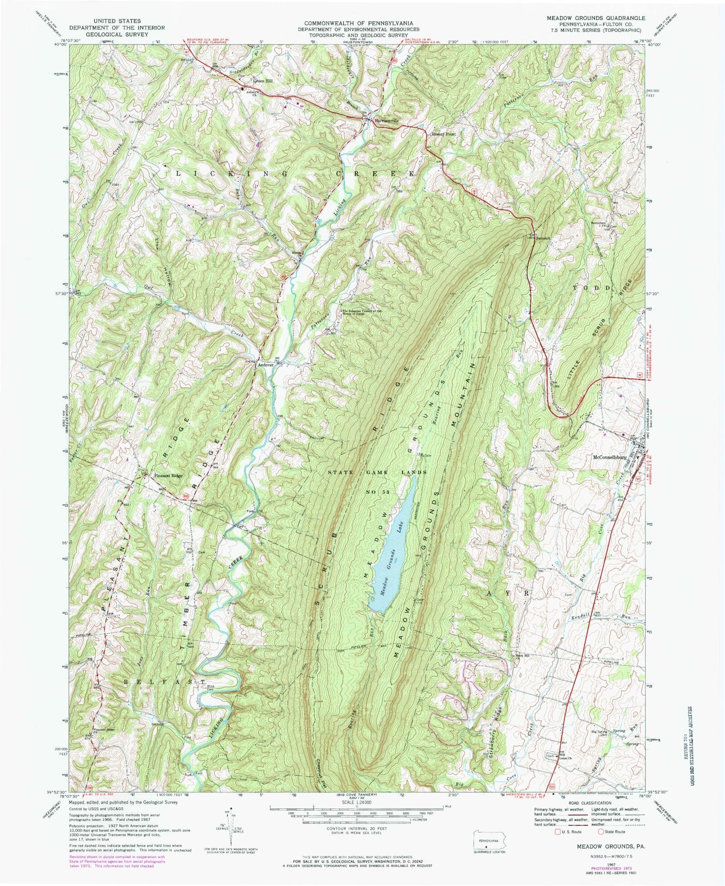 Classic USGS Meadow Grounds Pennsylvania 7.5'x7.5' Topo Map Image
