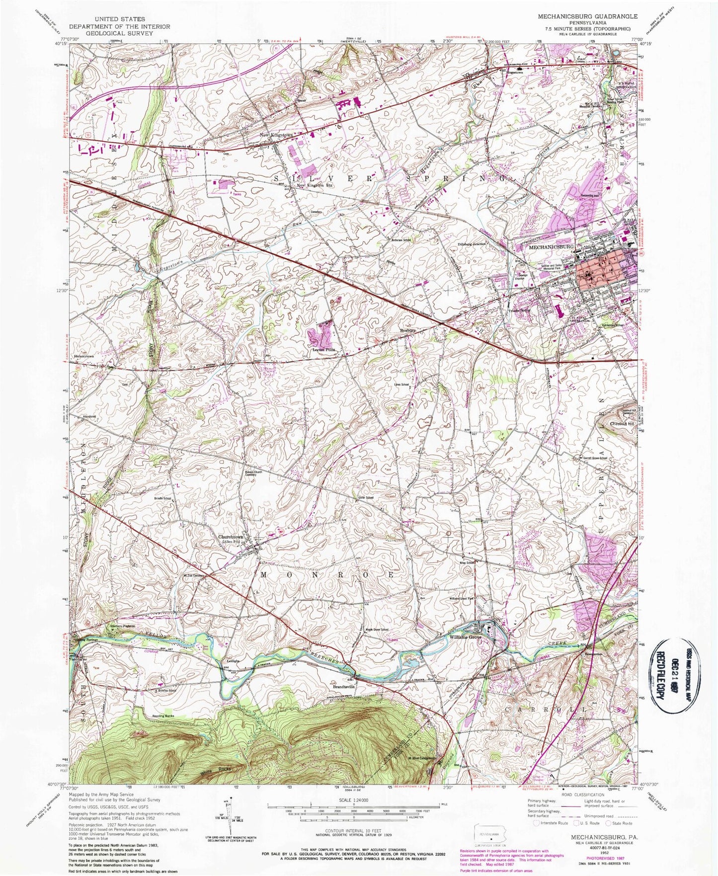 Classic USGS Mechanicsburg Pennsylvania 7.5'x7.5' Topo Map Image