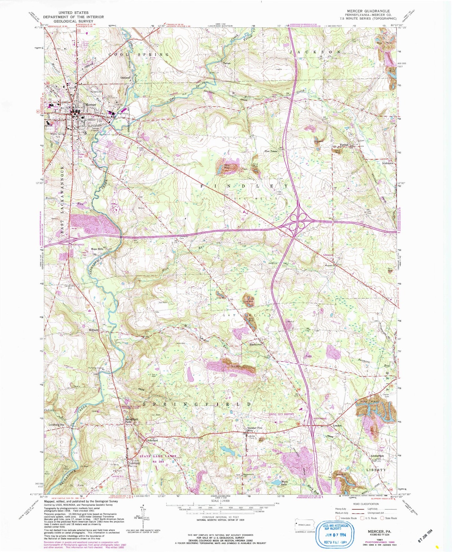 Classic USGS Mercer Pennsylvania 7.5'x7.5' Topo Map Image
