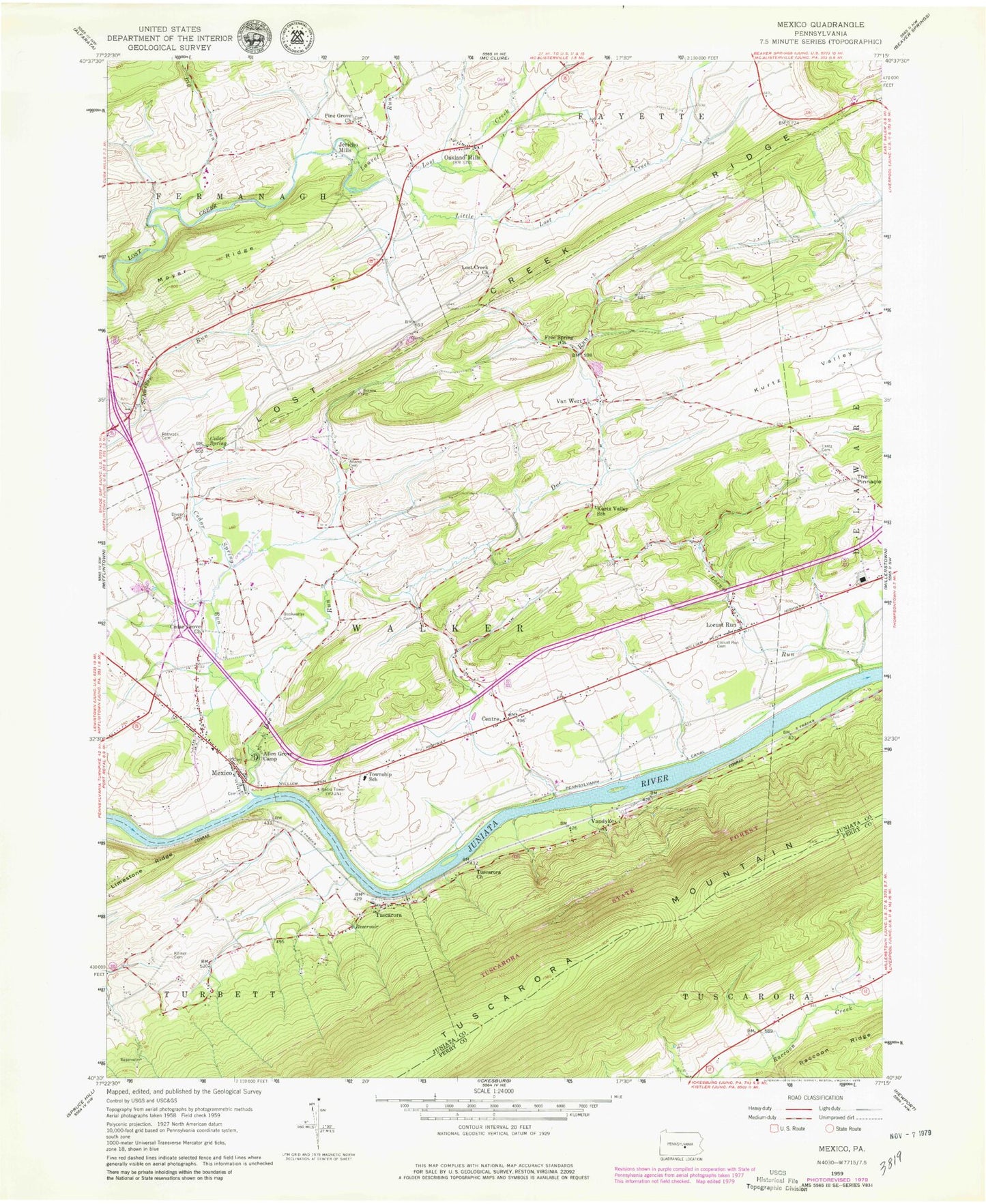 Classic USGS Mexico Pennsylvania 7.5'x7.5' Topo Map Image