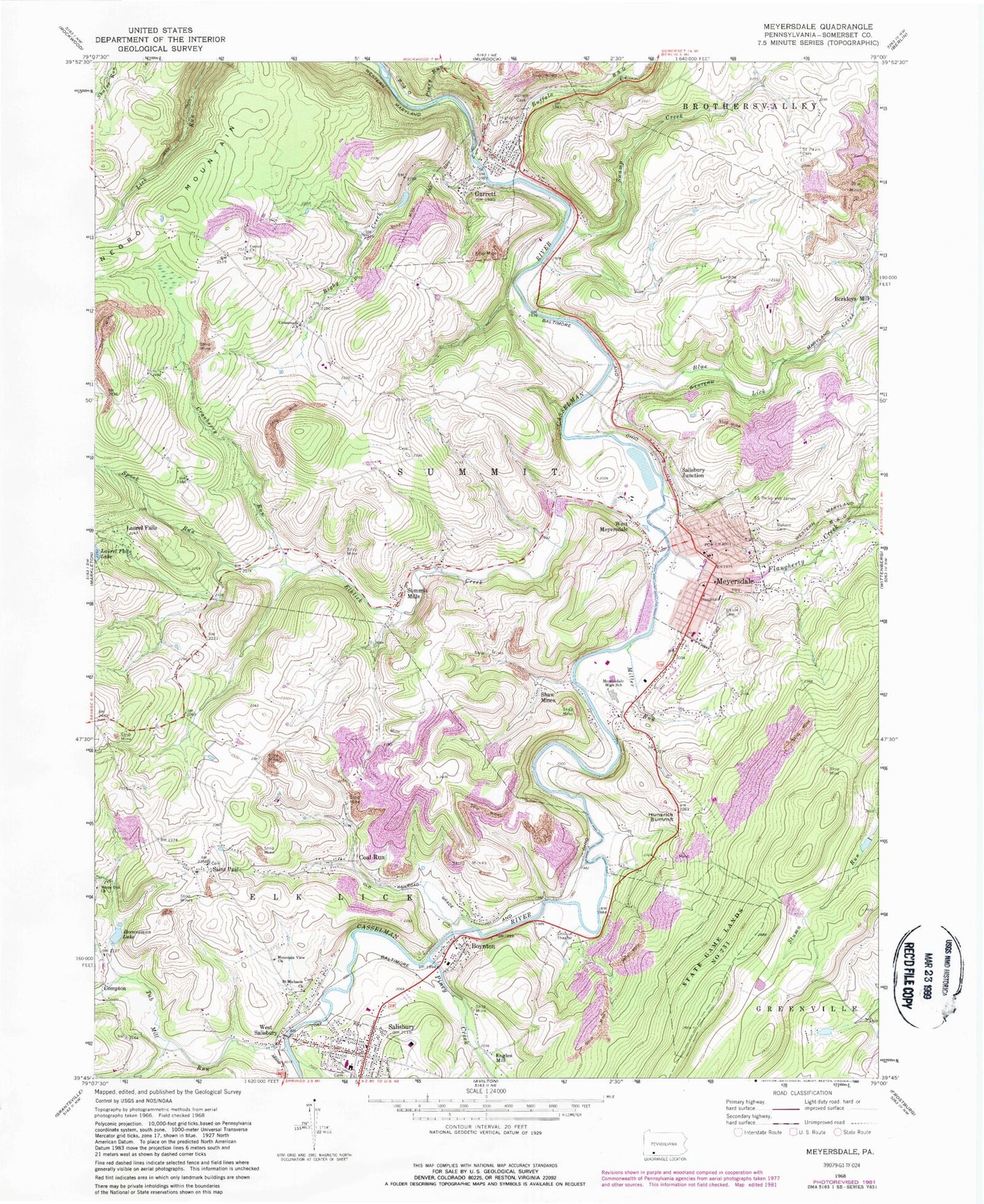Classic USGS Meyersdale Pennsylvania 7.5'x7.5' Topo Map Image