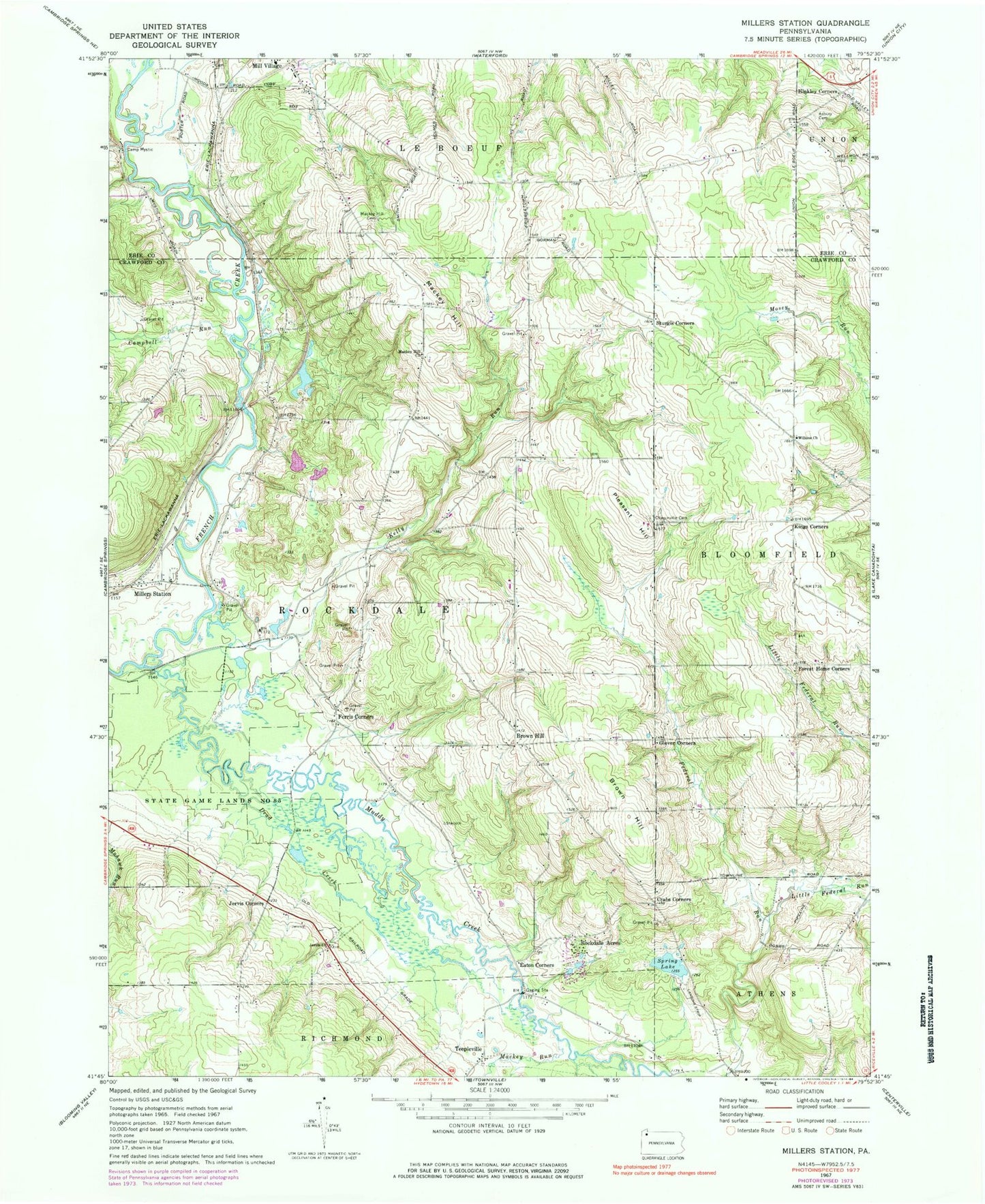 Classic USGS Millers Station Pennsylvania 7.5'x7.5' Topo Map Image