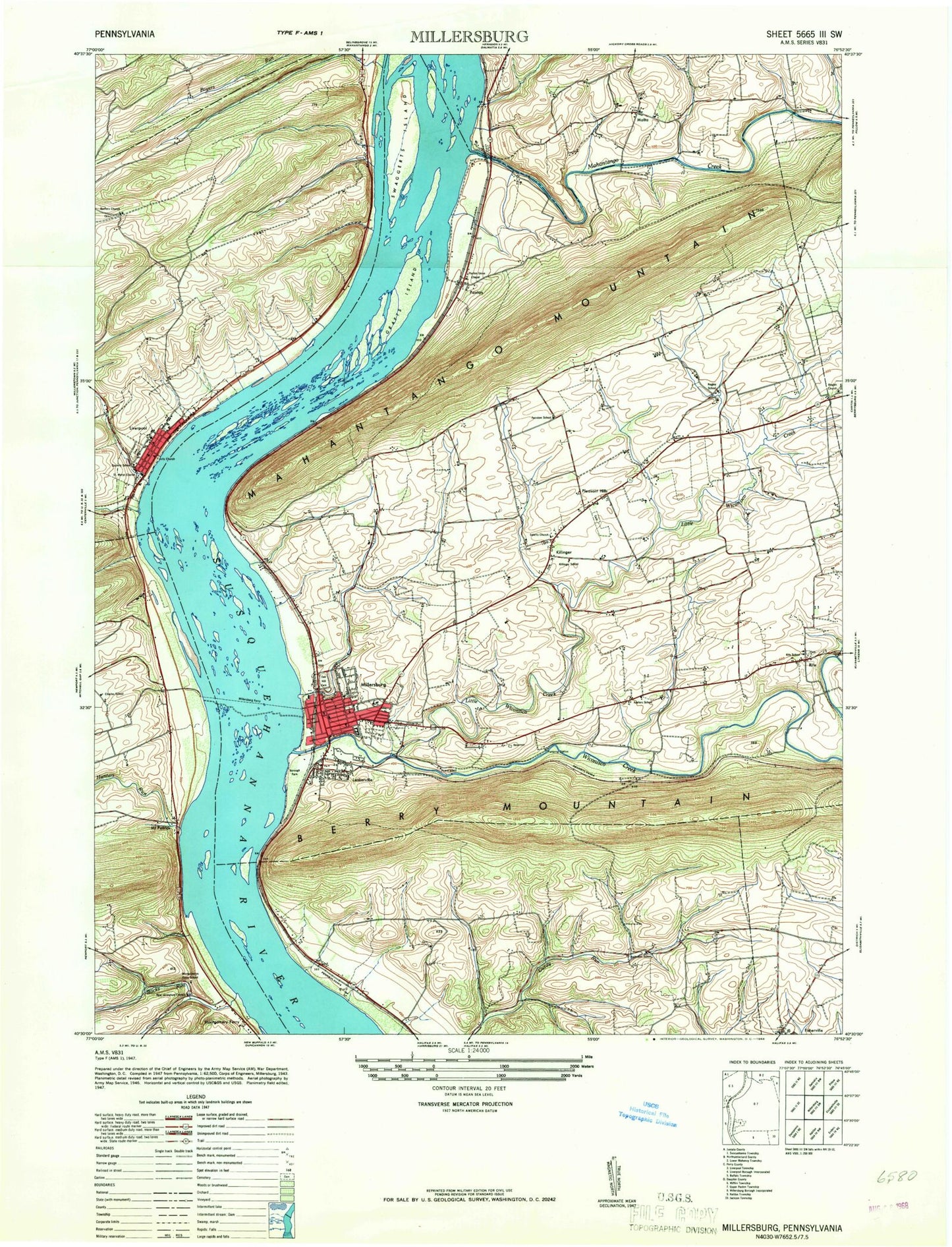 Classic USGS Millersburg Pennsylvania 7.5'x7.5' Topo Map Image