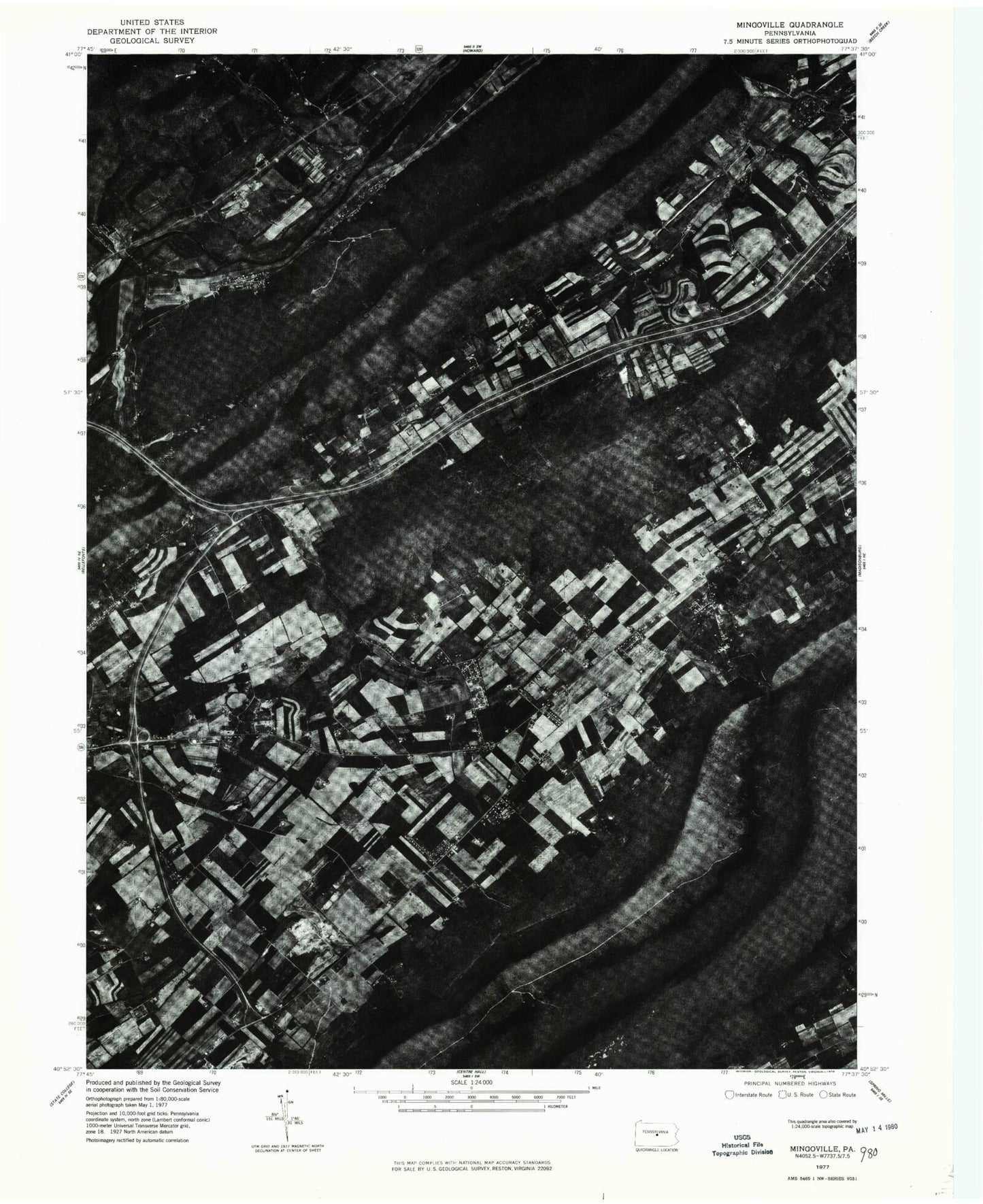 Classic USGS Mingoville Pennsylvania 7.5'x7.5' Topo Map Image