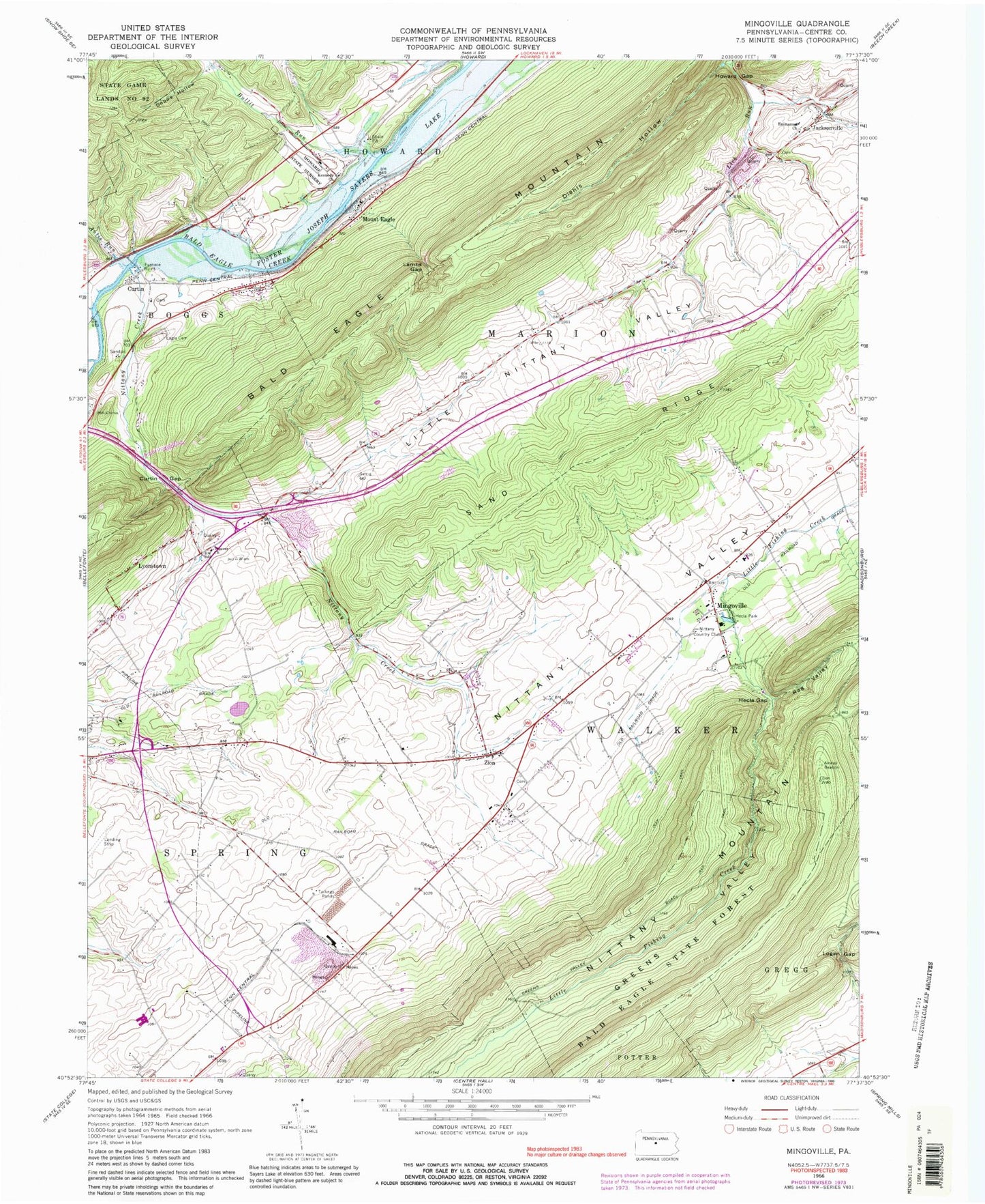 Classic USGS Mingoville Pennsylvania 7.5'x7.5' Topo Map Image