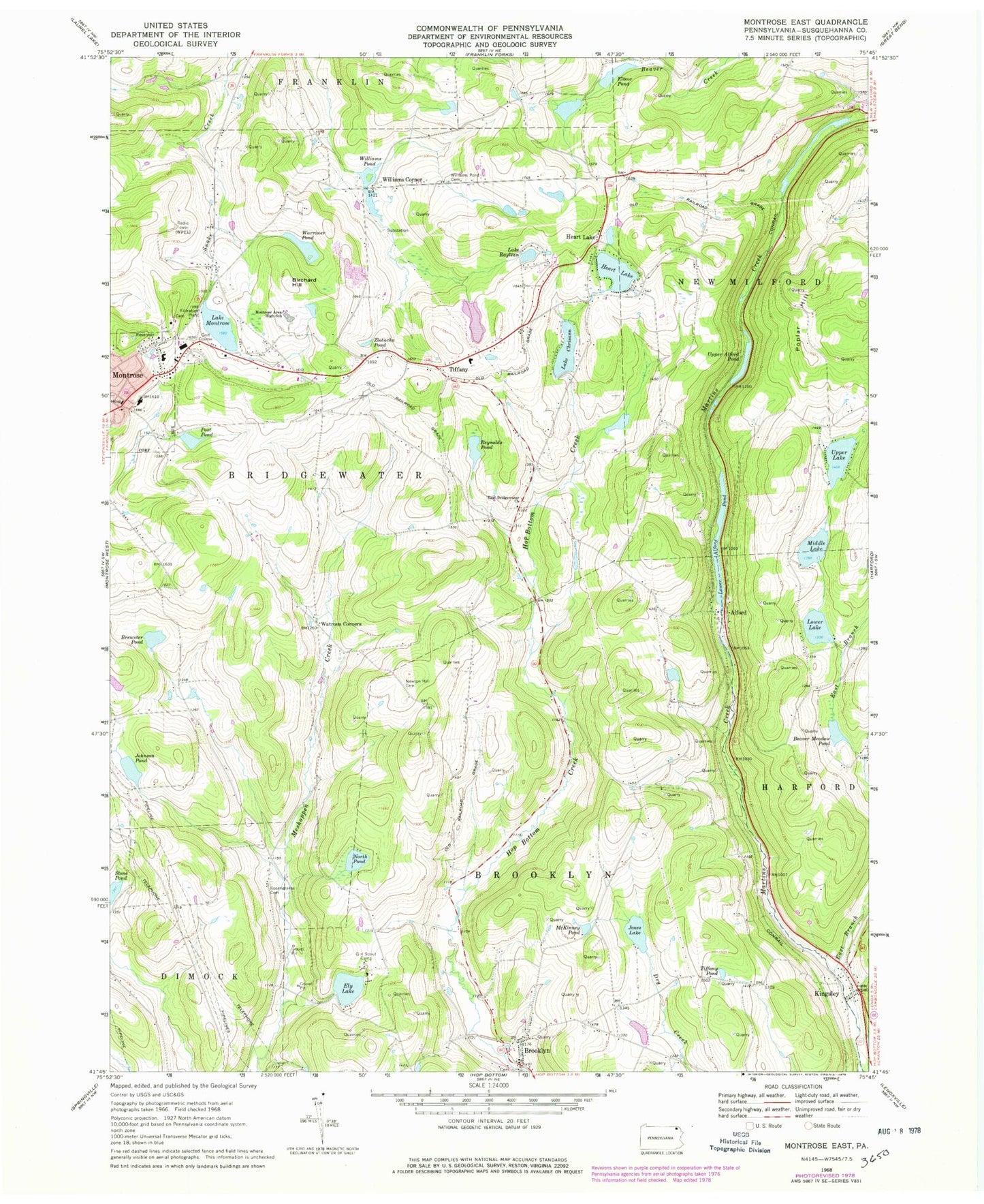 Classic USGS Montrose East Pennsylvania 7.5'x7.5' Topo Map Image