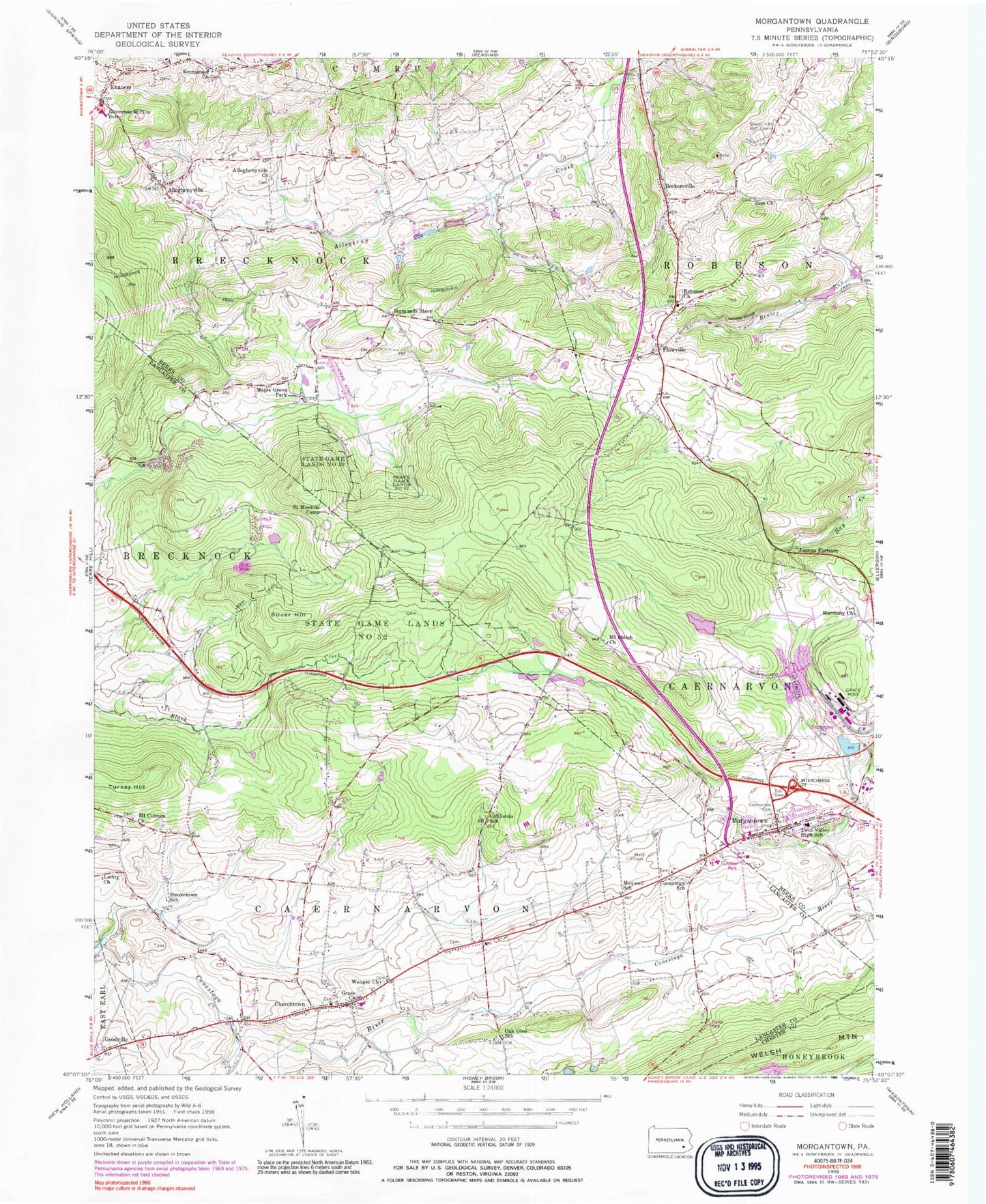 Classic USGS Morgantown Pennsylvania 7.5'x7.5' Topo Map Image