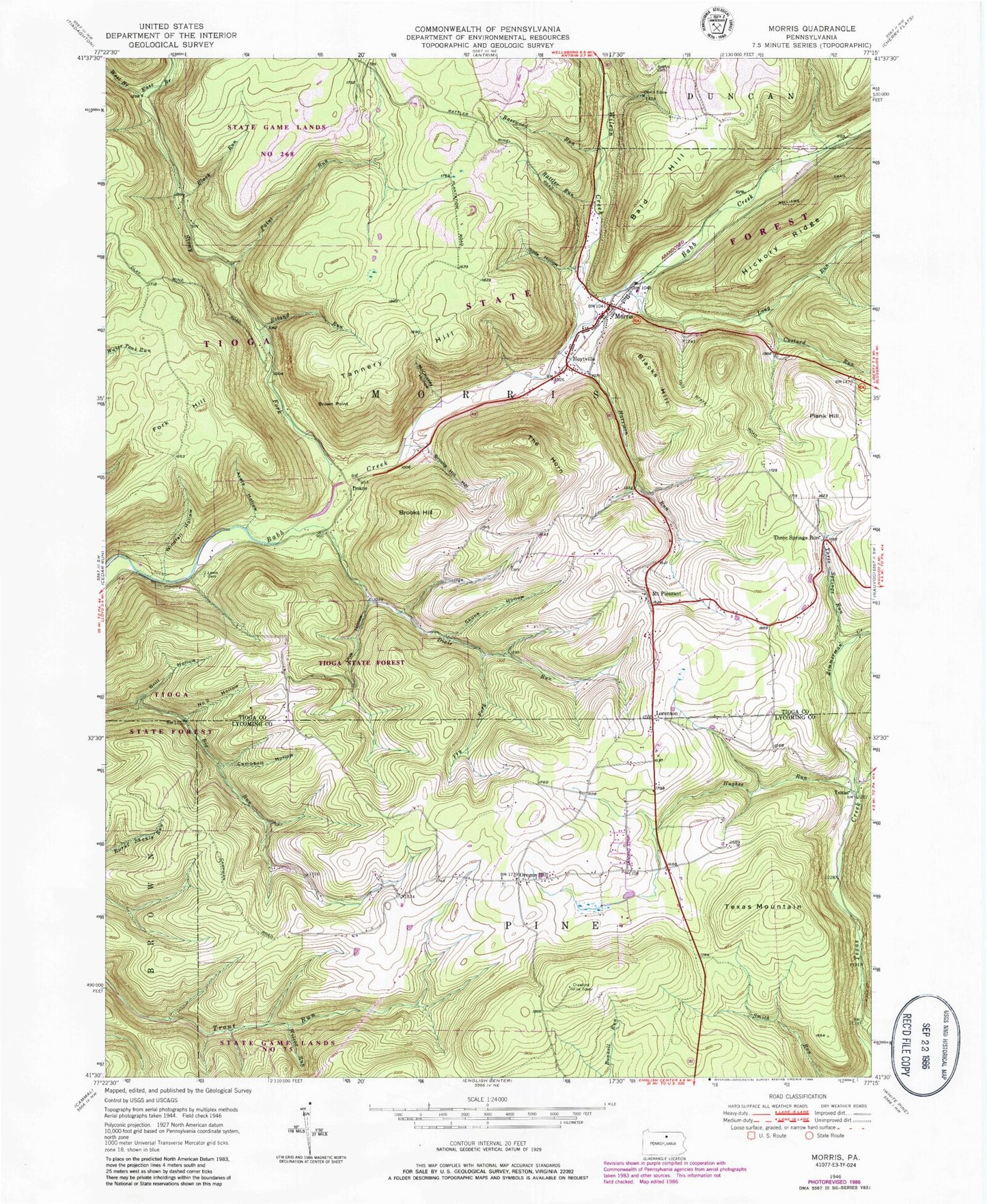 Classic USGS Morris Pennsylvania 7.5'x7.5' Topo Map Image