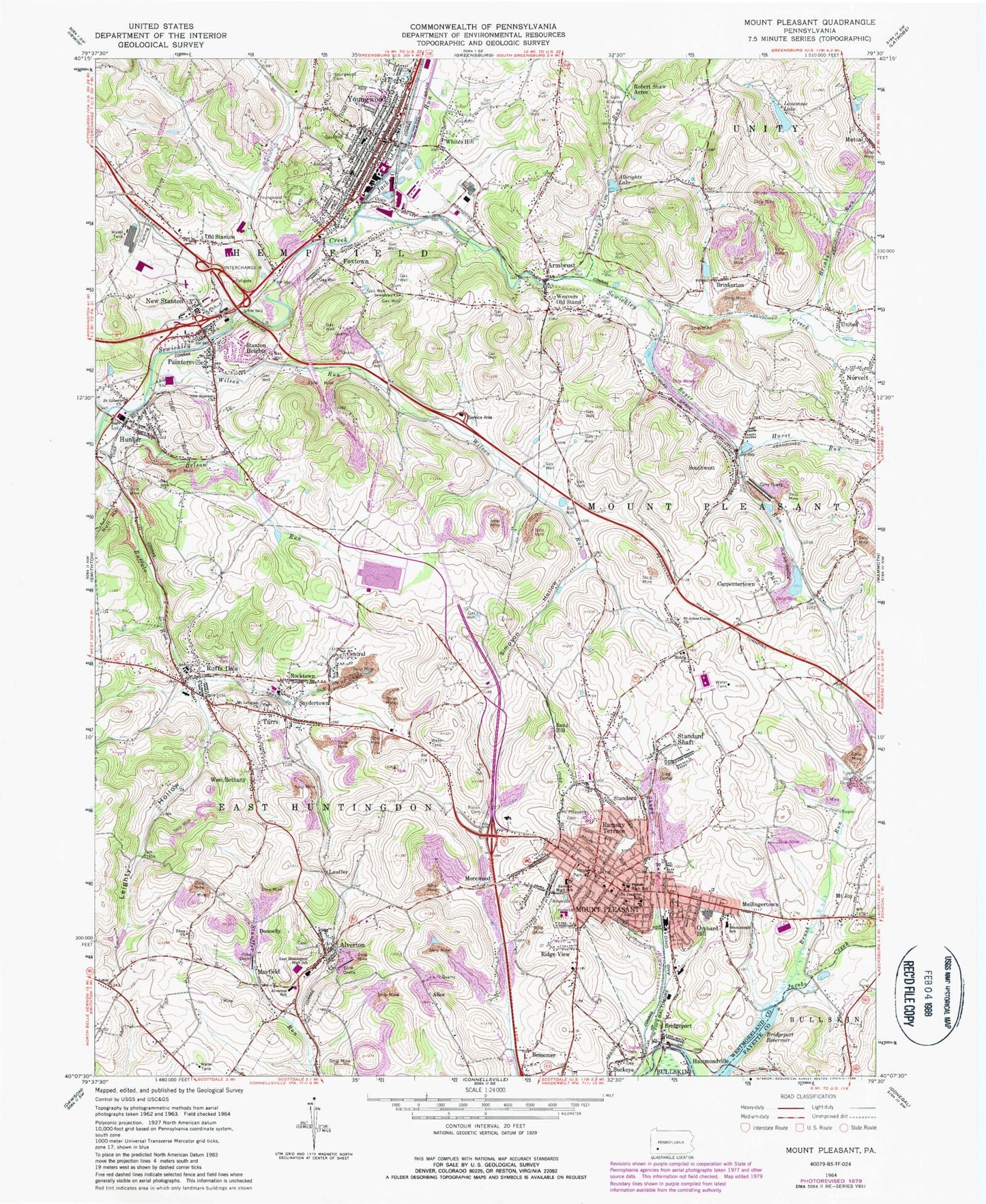Classic USGS Mount Pleasant Pennsylvania 7.5'x7.5' Topo Map Image