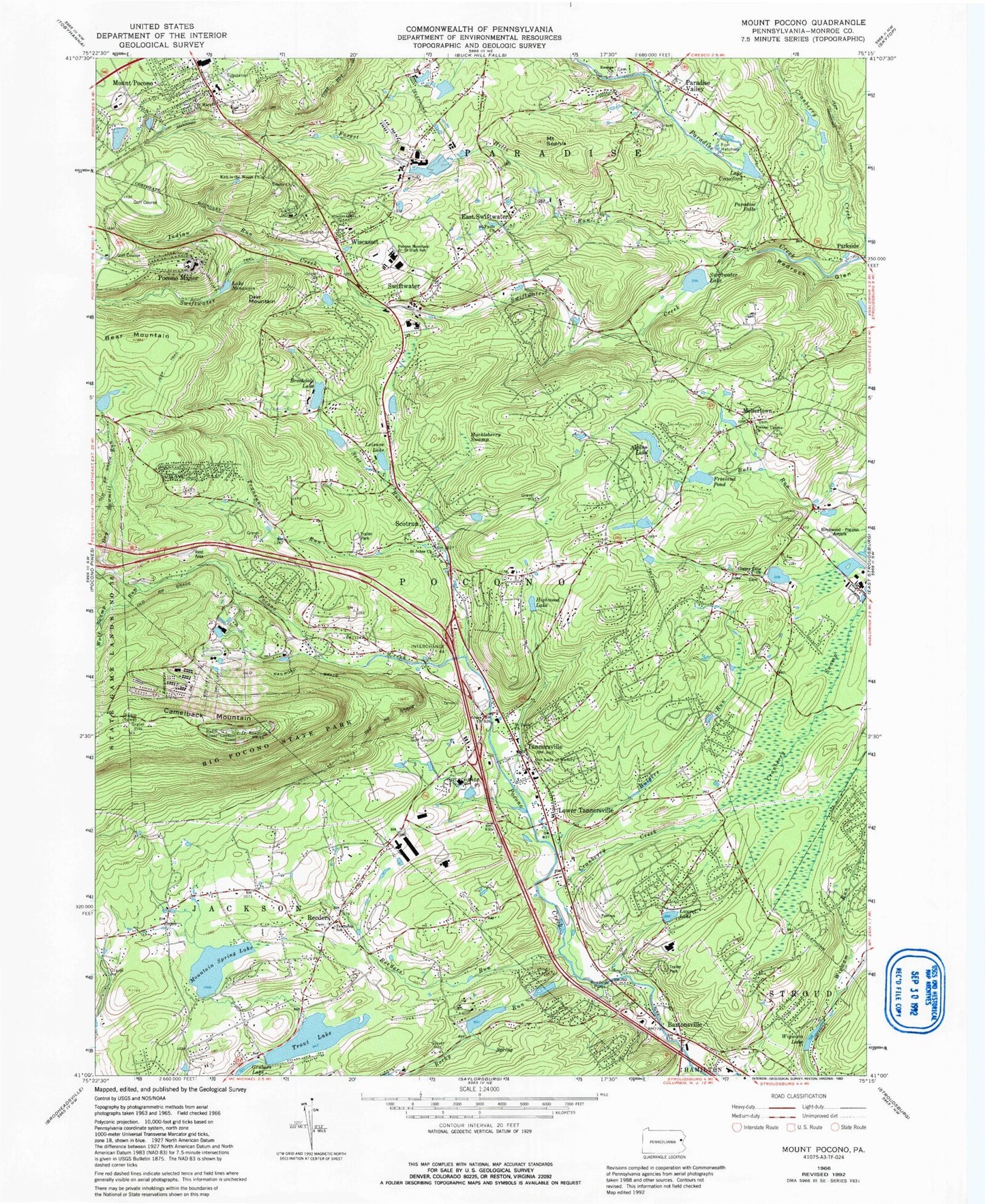 Classic USGS Mount Pocono Pennsylvania 7.5'x7.5' Topo Map Image
