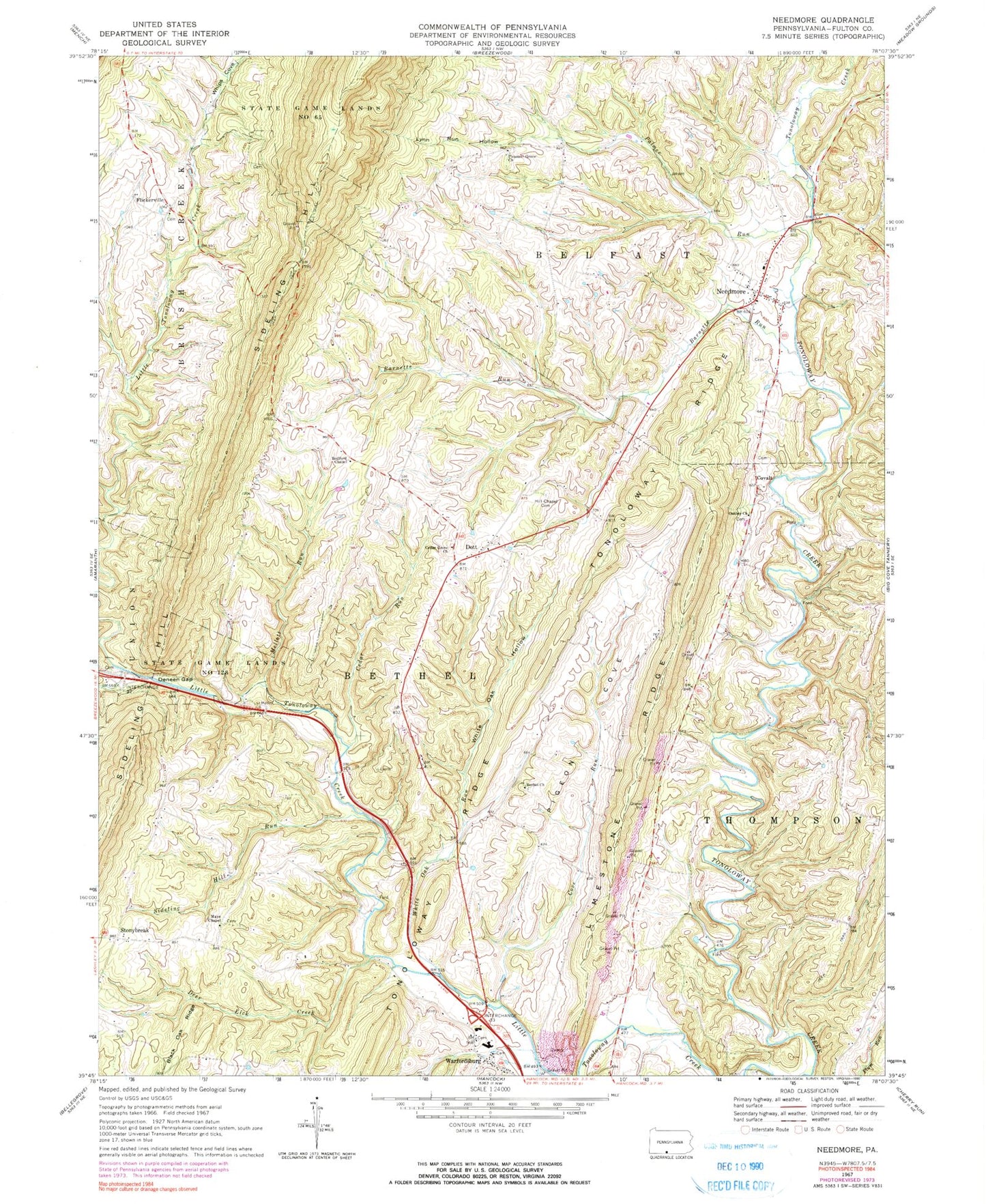 Classic USGS Needmore Pennsylvania 7.5'x7.5' Topo Map Image