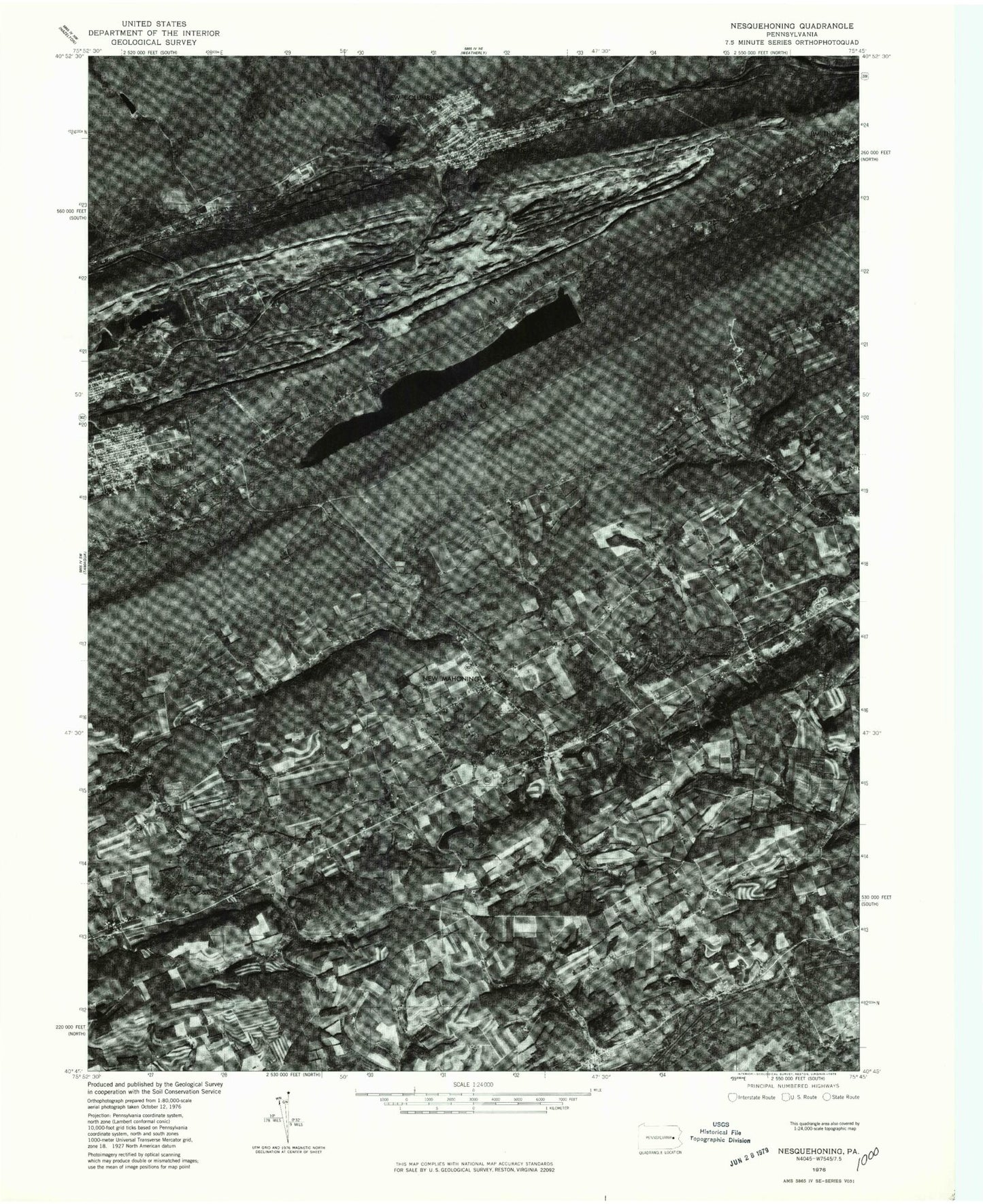 Classic USGS Nesquehoning Pennsylvania 7.5'x7.5' Topo Map Image
