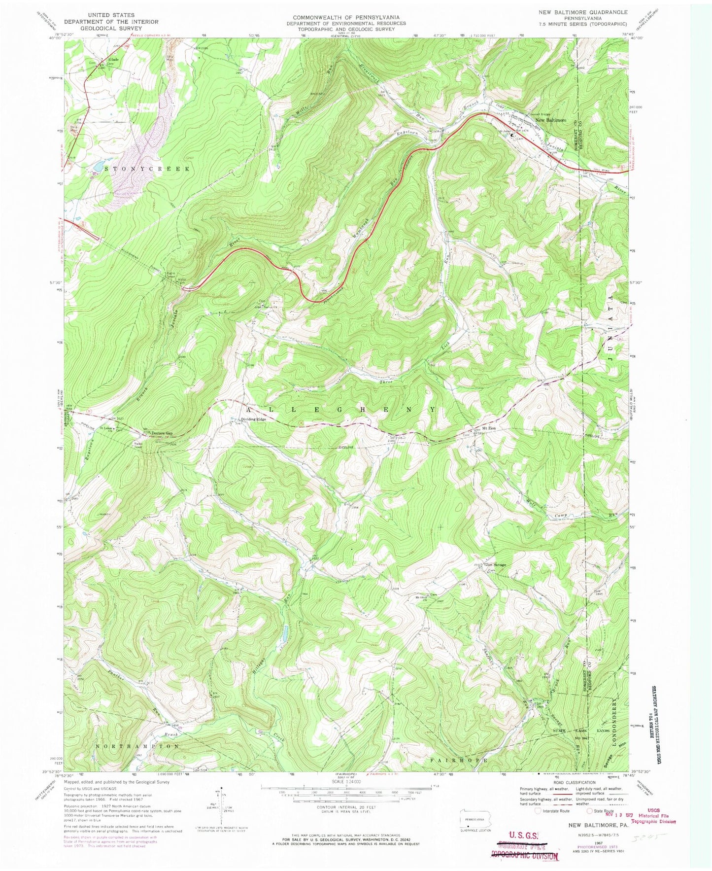 Classic USGS New Baltimore Pennsylvania 7.5'x7.5' Topo Map Image