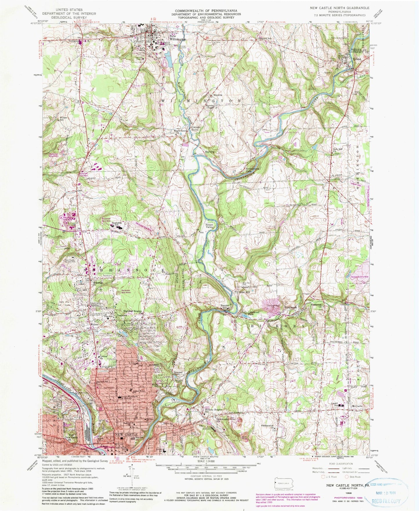 Classic USGS New Castle North Pennsylvania 7.5'x7.5' Topo Map Image