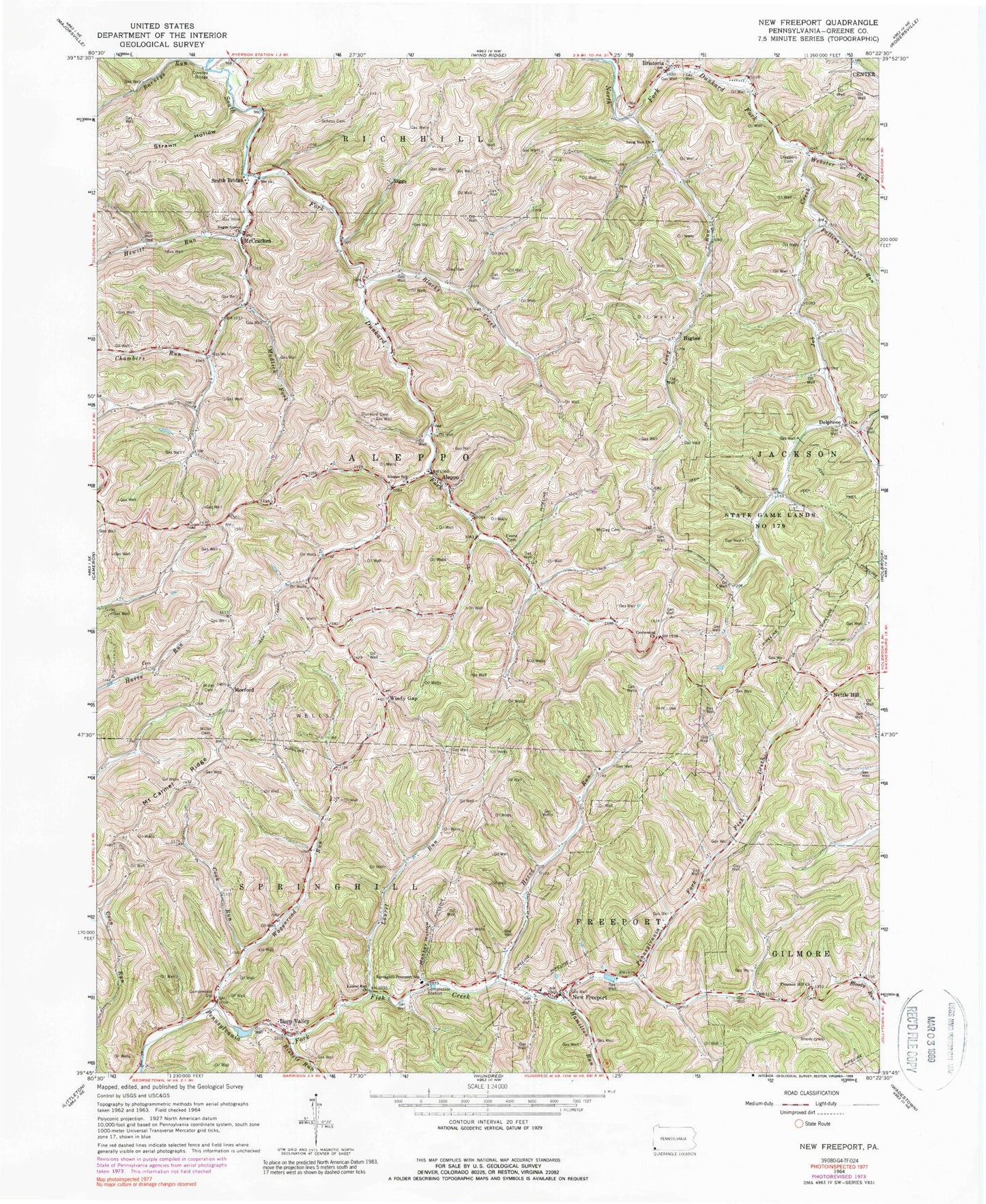 Classic USGS New Freeport Pennsylvania 7.5'x7.5' Topo Map Image