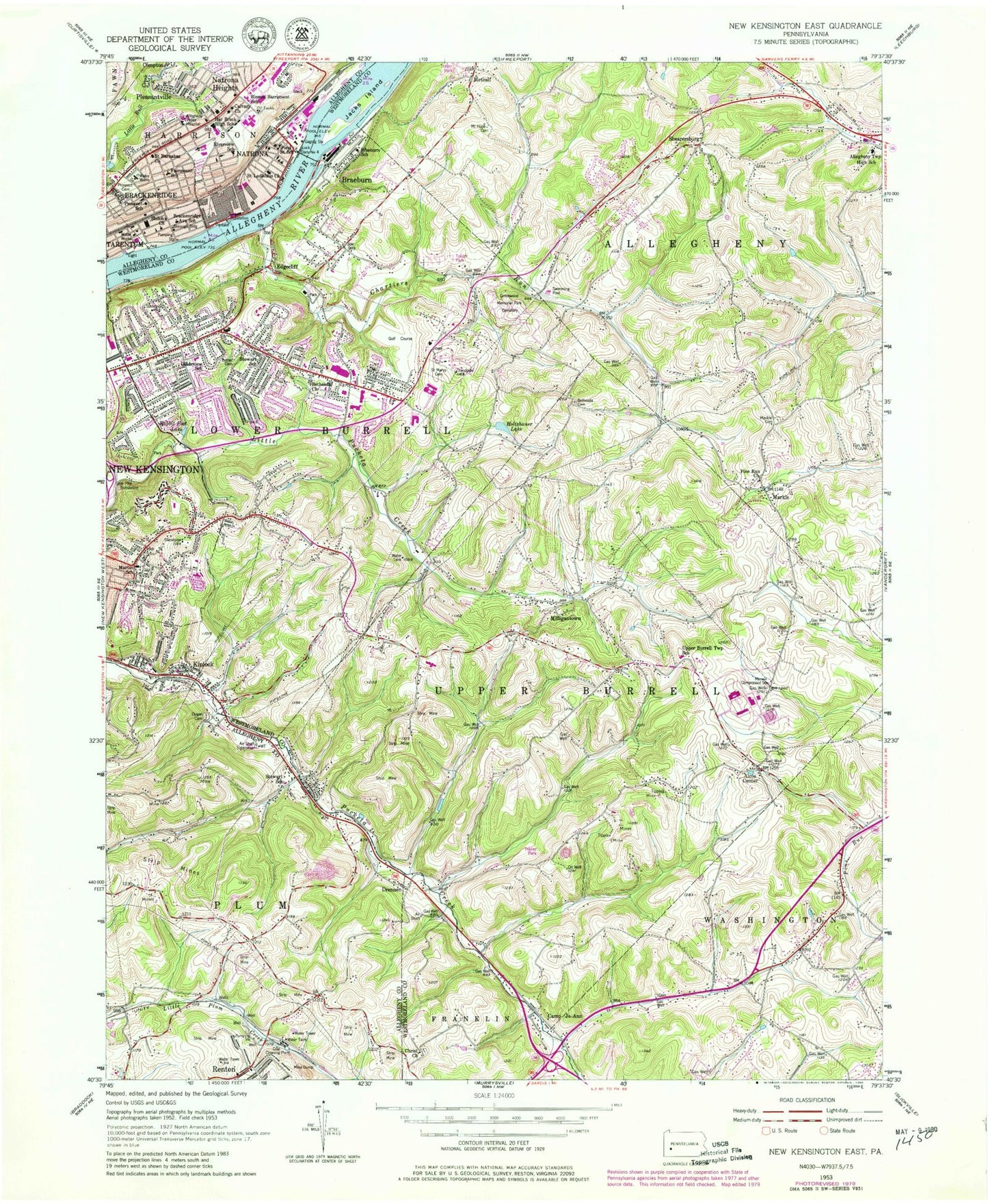 Classic USGS New Kensington East Pennsylvania 7.5'x7.5' Topo Map Image