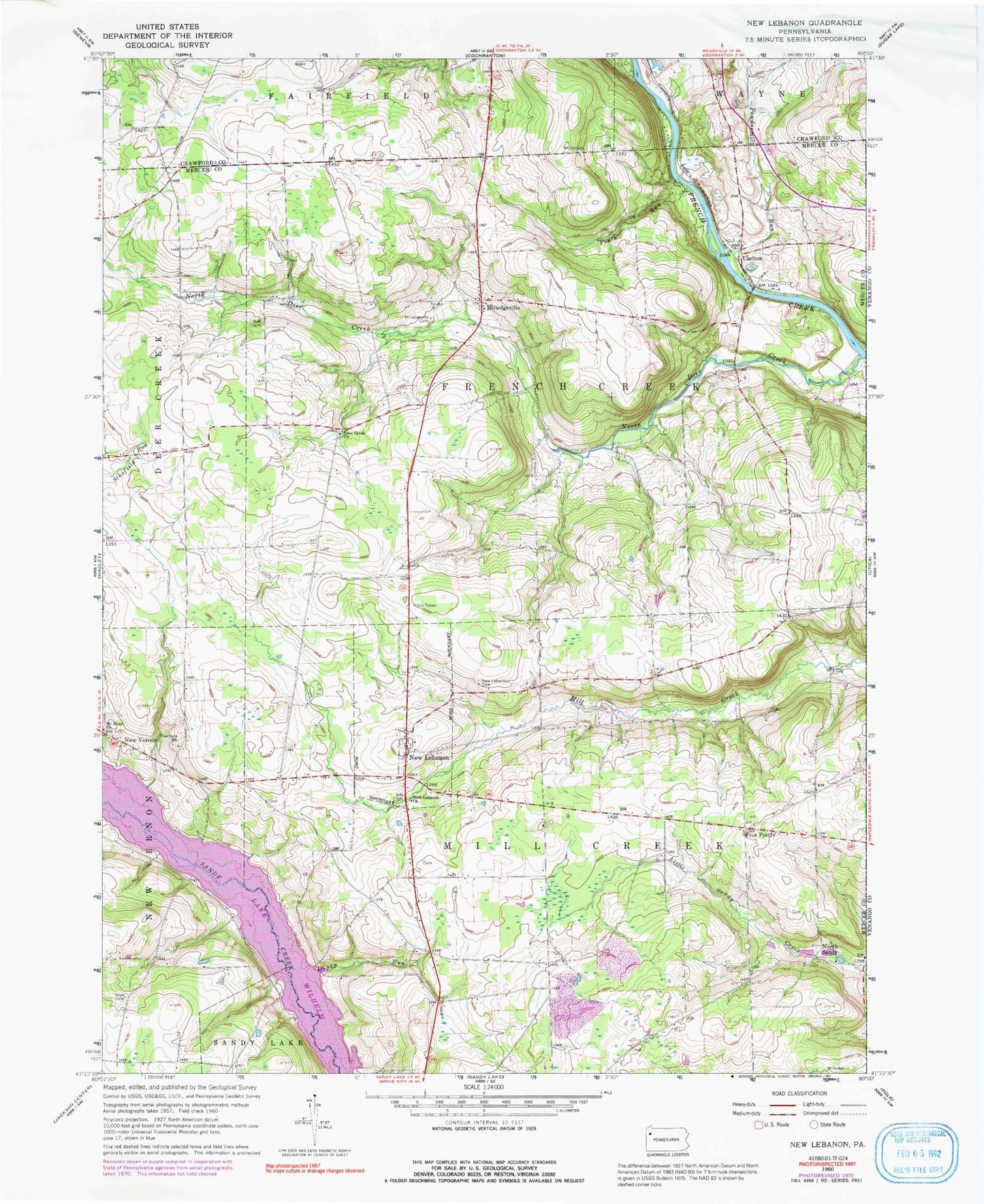 Classic USGS New Lebanon Pennsylvania 7.5'x7.5' Topo Map Image