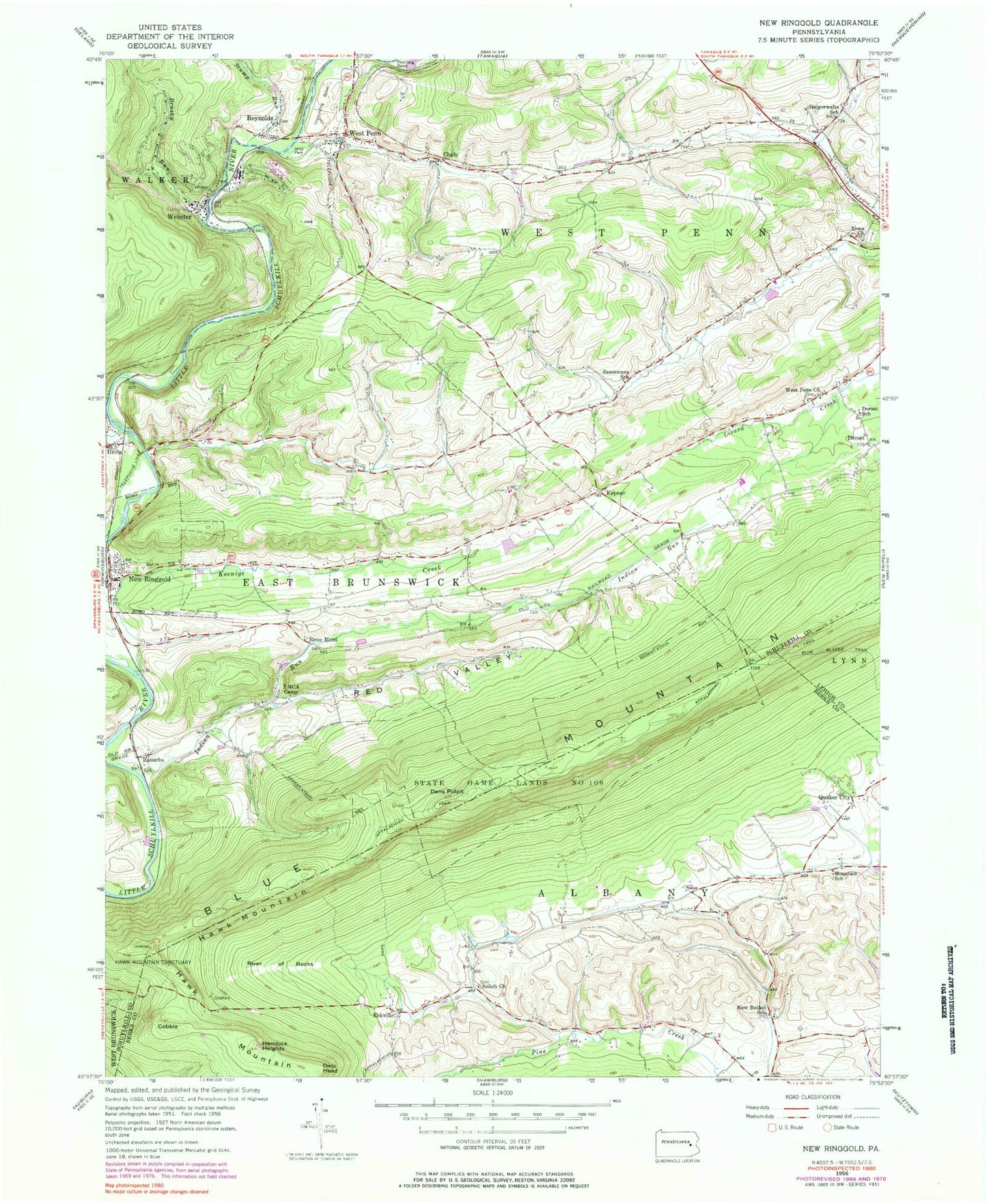 Classic USGS New Ringgold Pennsylvania 7.5'x7.5' Topo Map Image