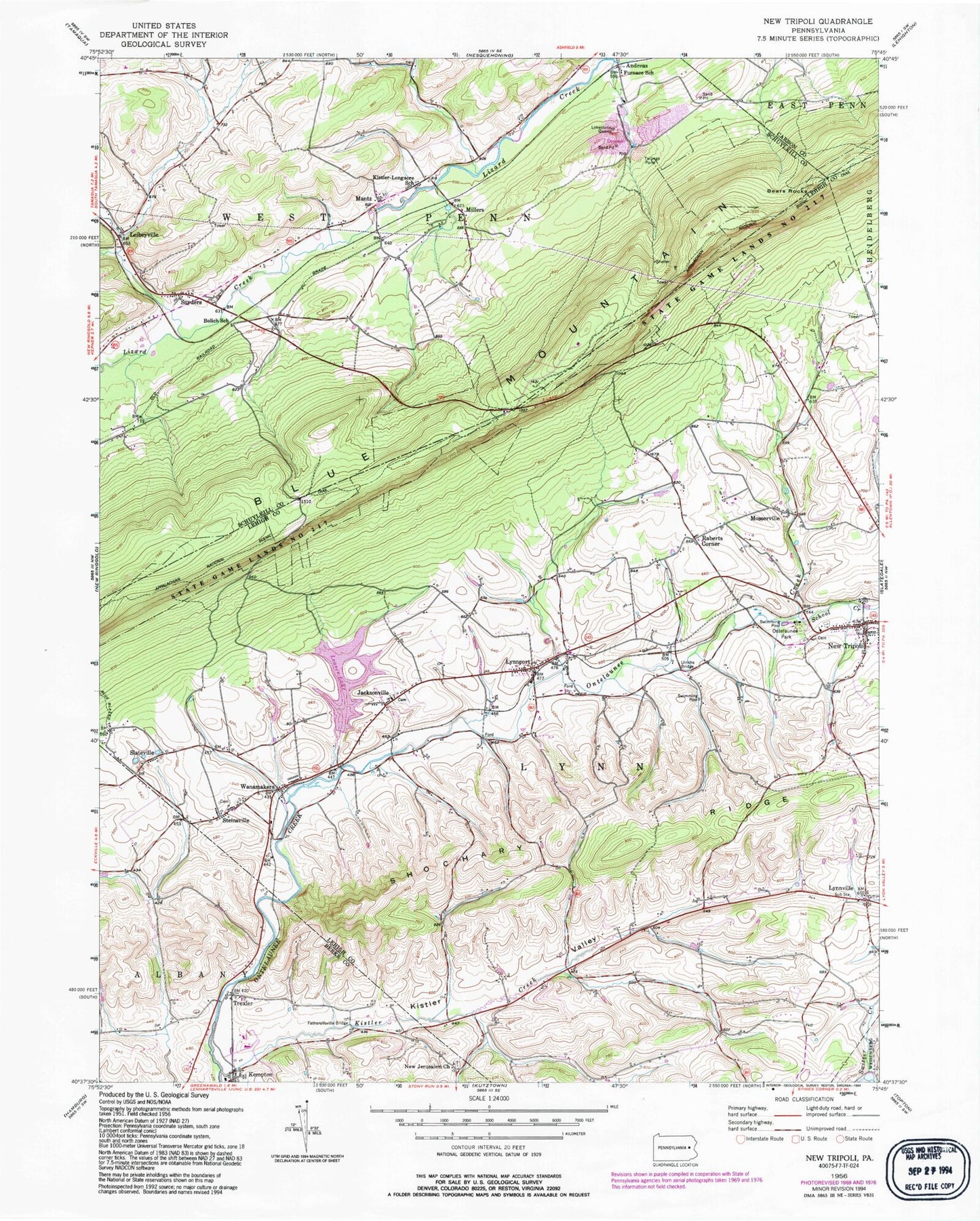 Classic USGS New Tripoli Pennsylvania 7.5'x7.5' Topo Map Image