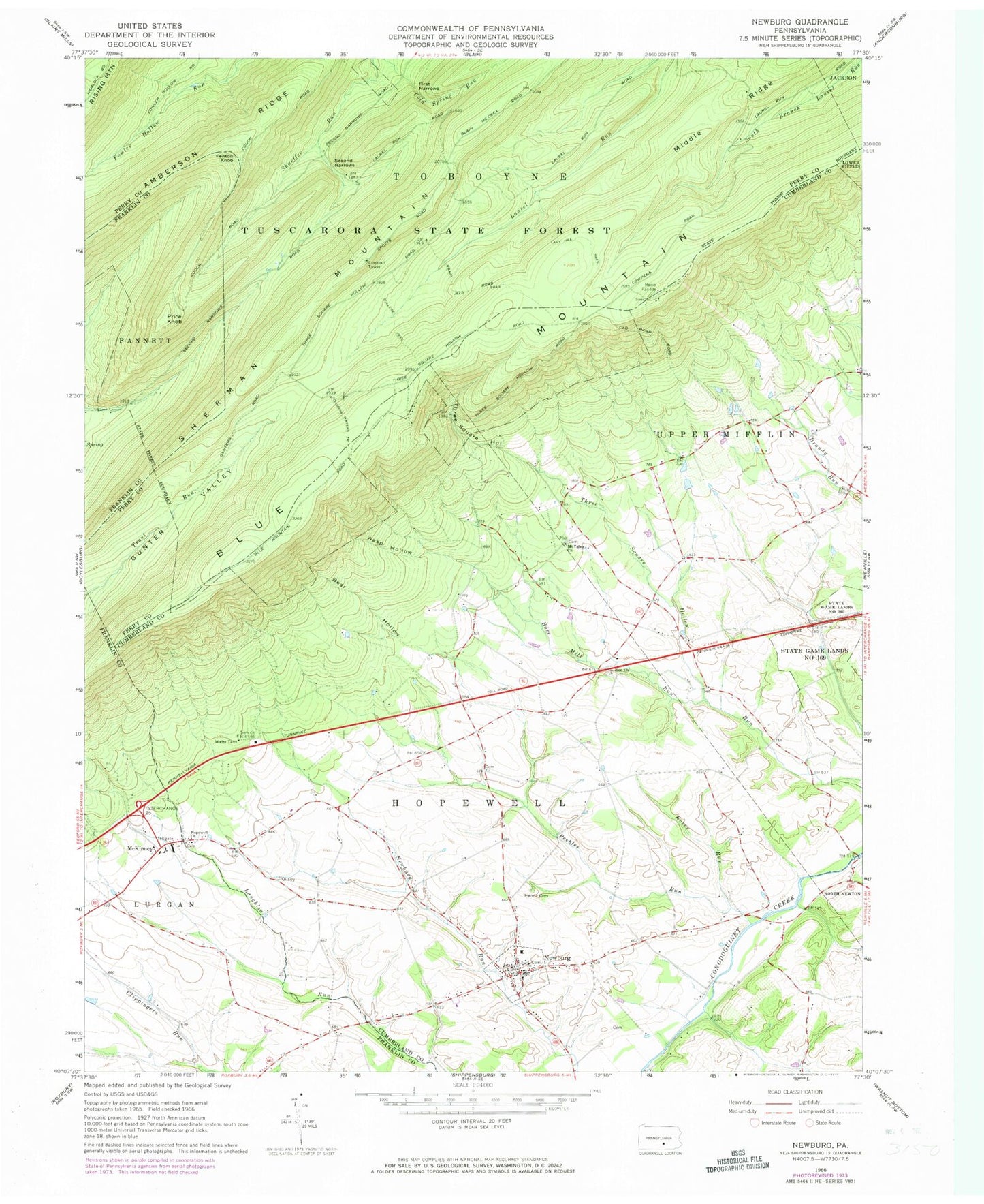 Classic USGS Newburg Pennsylvania 7.5'x7.5' Topo Map Image