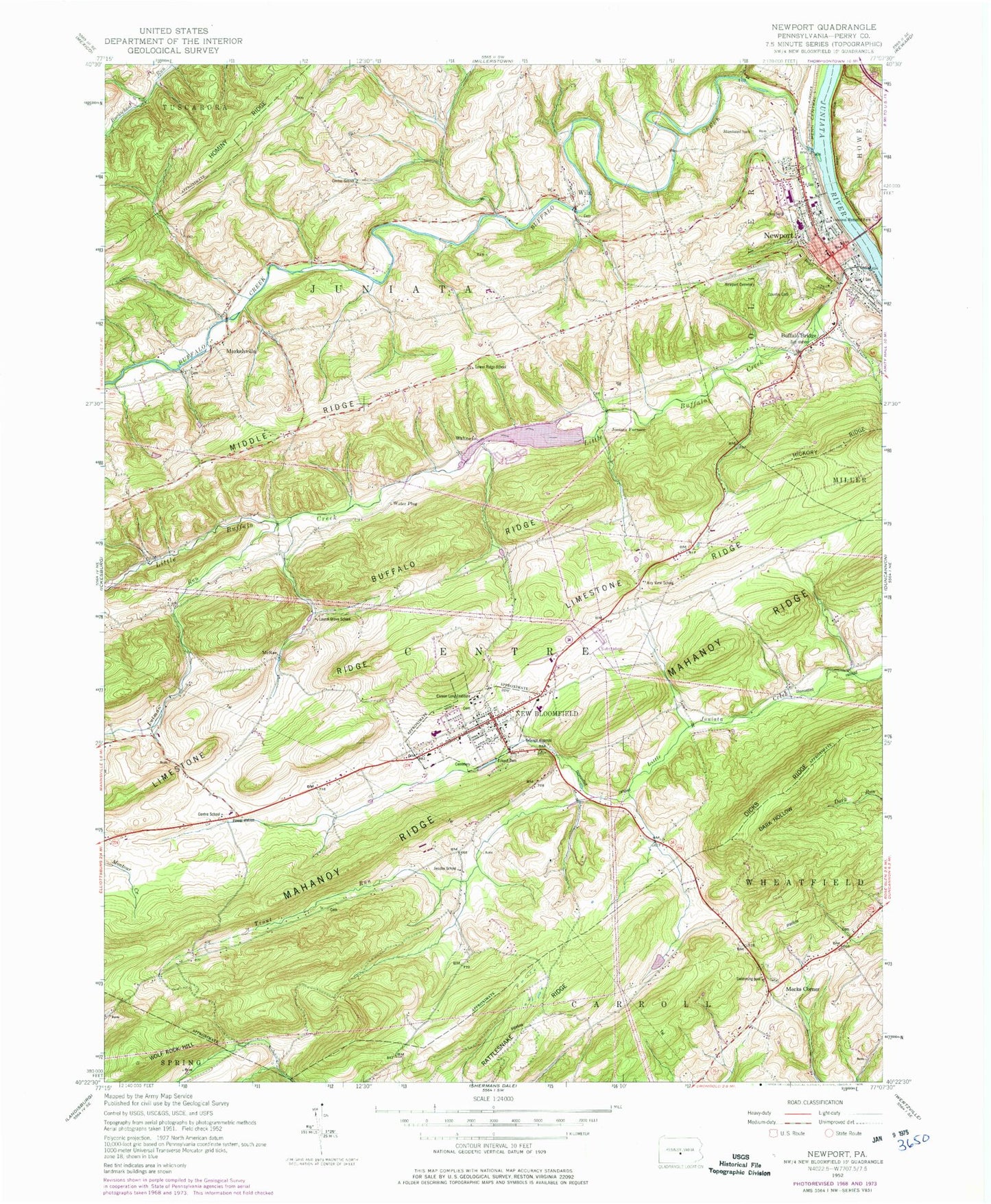 Classic USGS Newport Pennsylvania 7.5'x7.5' Topo Map Image