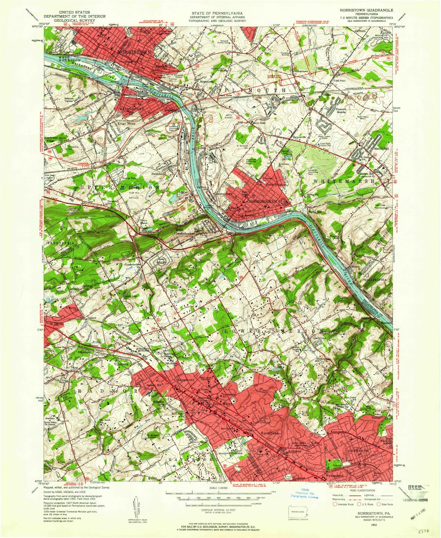 Classic USGS Norristown Pennsylvania 7.5'x7.5' Topo Map Image