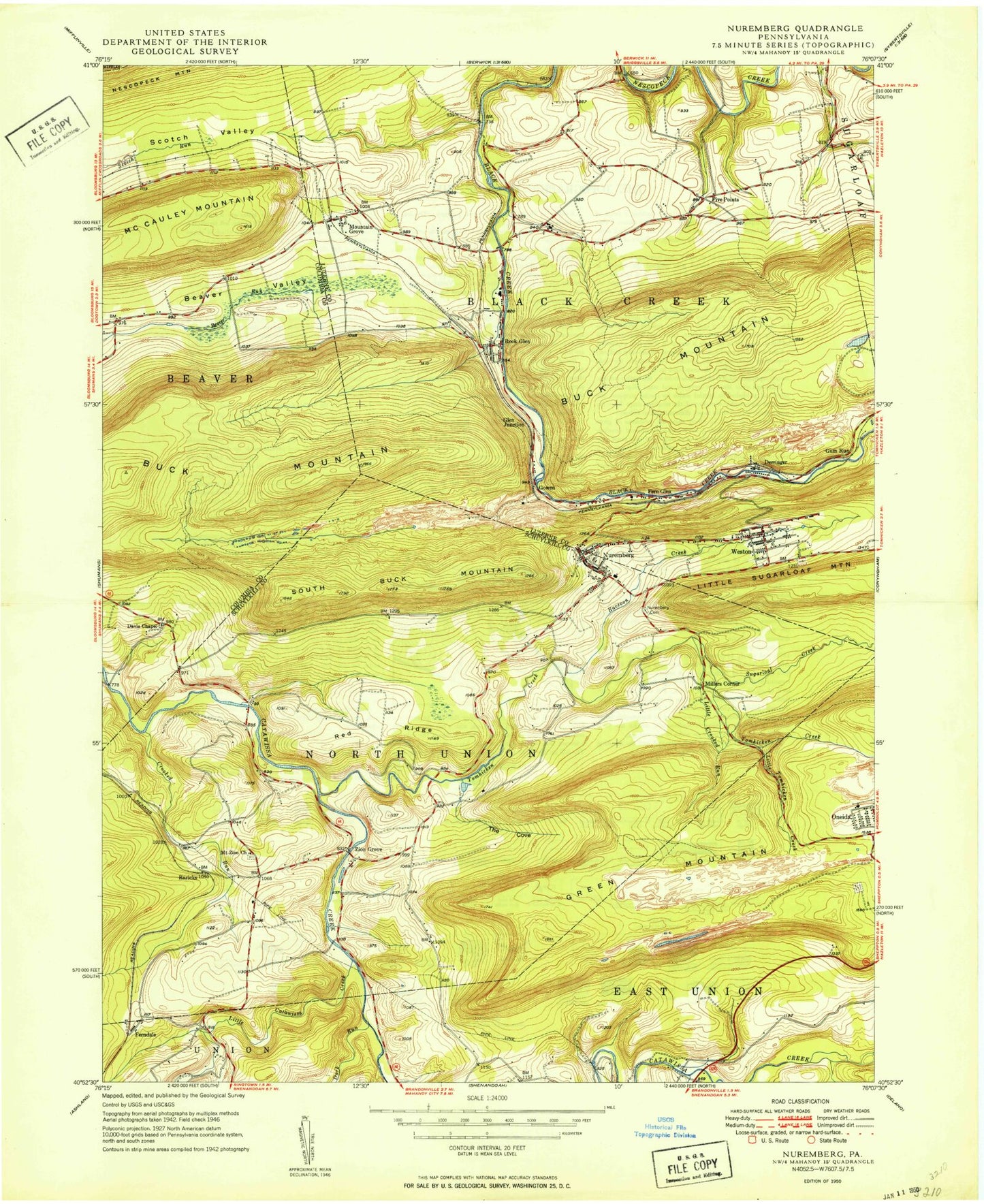 Classic USGS Nuremberg Pennsylvania 7.5'x7.5' Topo Map Image