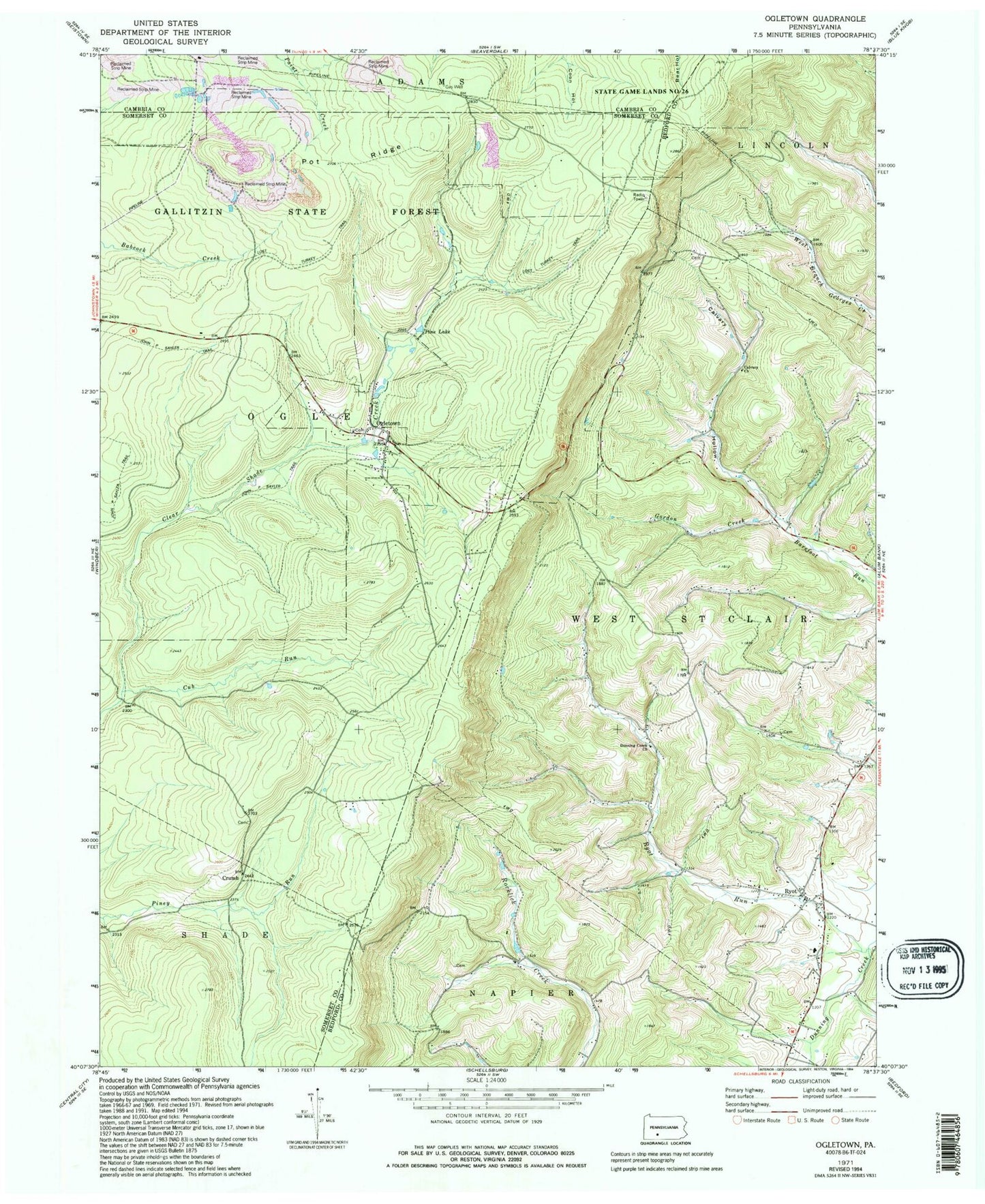 Classic USGS Ogletown Pennsylvania 7.5'x7.5' Topo Map Image