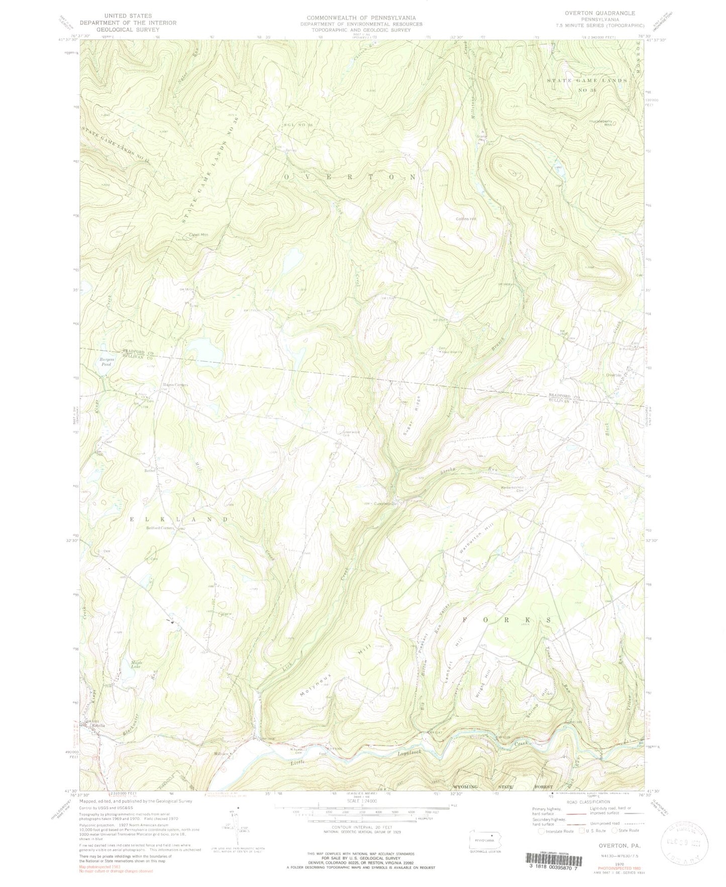 Classic USGS Overton Pennsylvania 7.5'x7.5' Topo Map Image