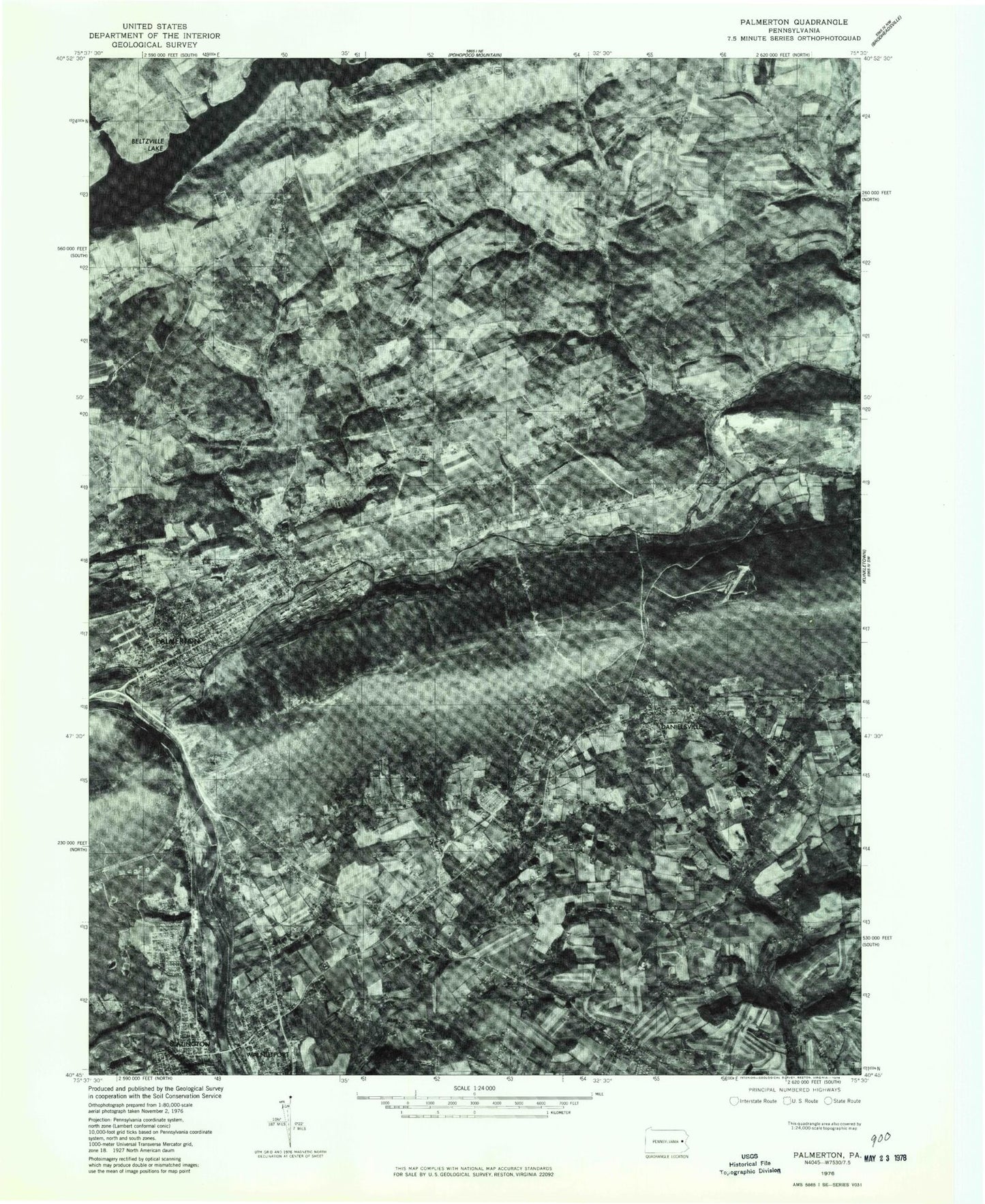 Classic USGS Palmerton Pennsylvania 7.5'x7.5' Topo Map Image