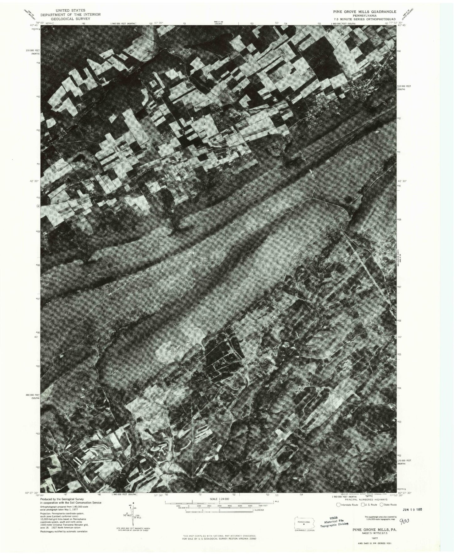 Classic USGS Pine Grove Mills Pennsylvania 7.5'x7.5' Topo Map Image