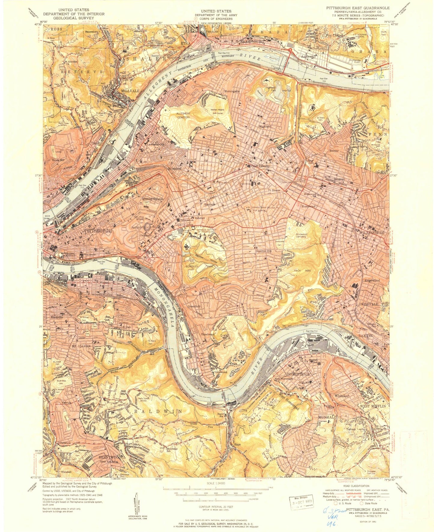 Classic USGS Pittsburgh East Pennsylvania 7.5'x7.5' Topo Map Image