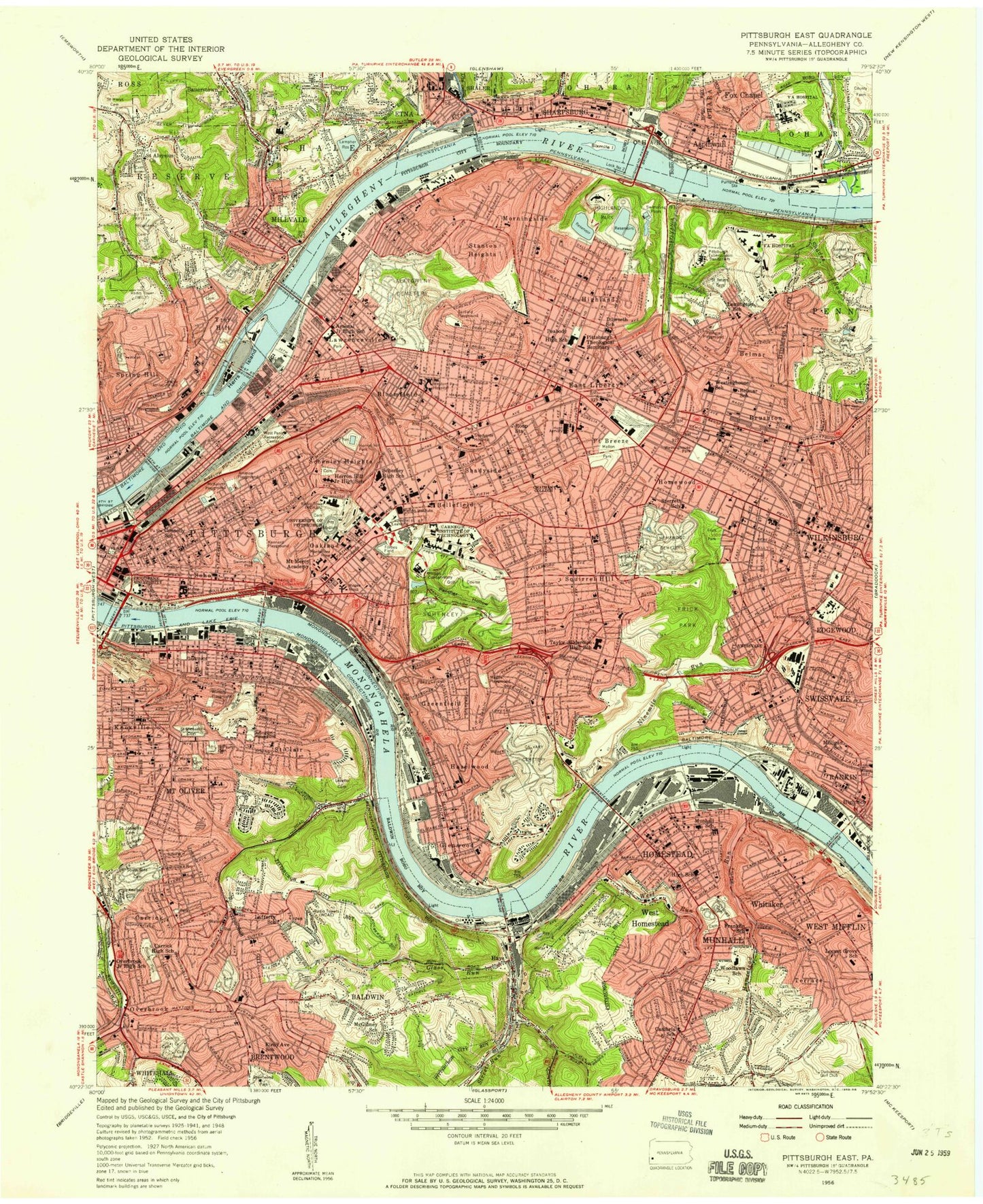 Classic USGS Pittsburgh East Pennsylvania 7.5'x7.5' Topo Map Image