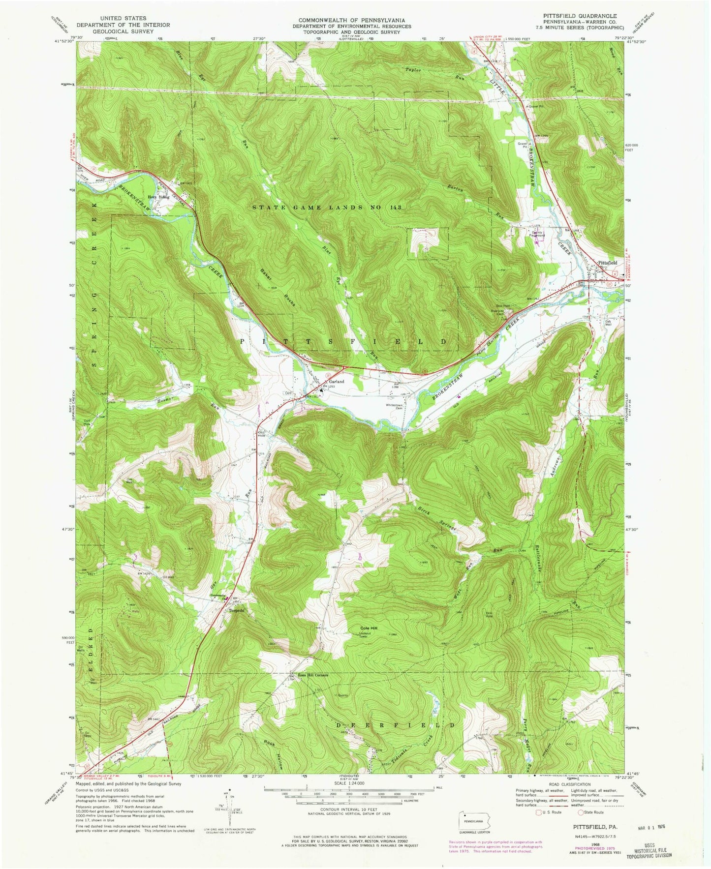 Classic USGS Pittsfield Pennsylvania 7.5'x7.5' Topo Map Image