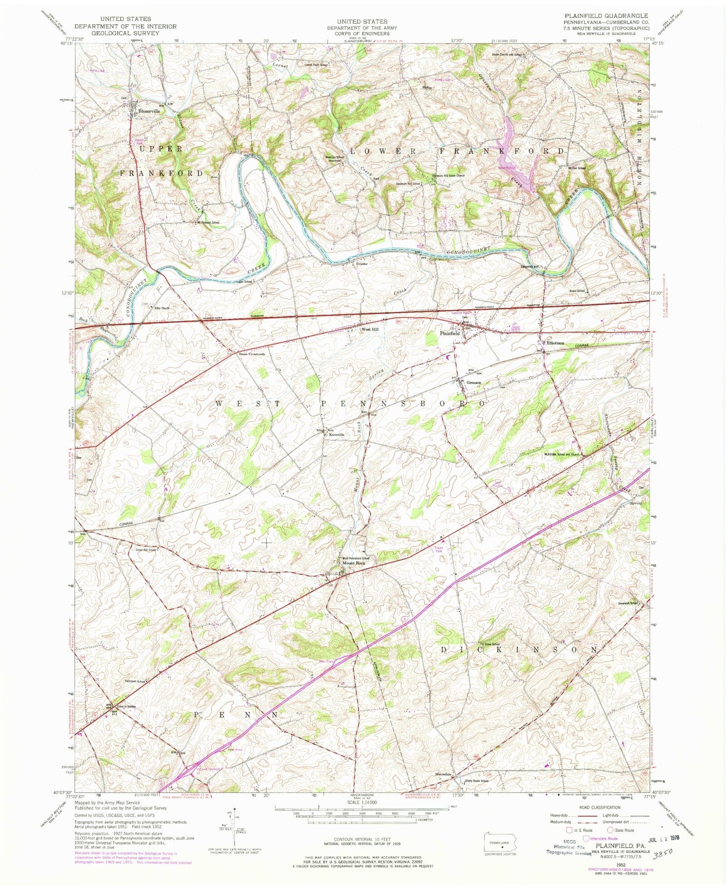 Classic USGS Plainfield Pennsylvania 7.5'x7.5' Topo Map Image