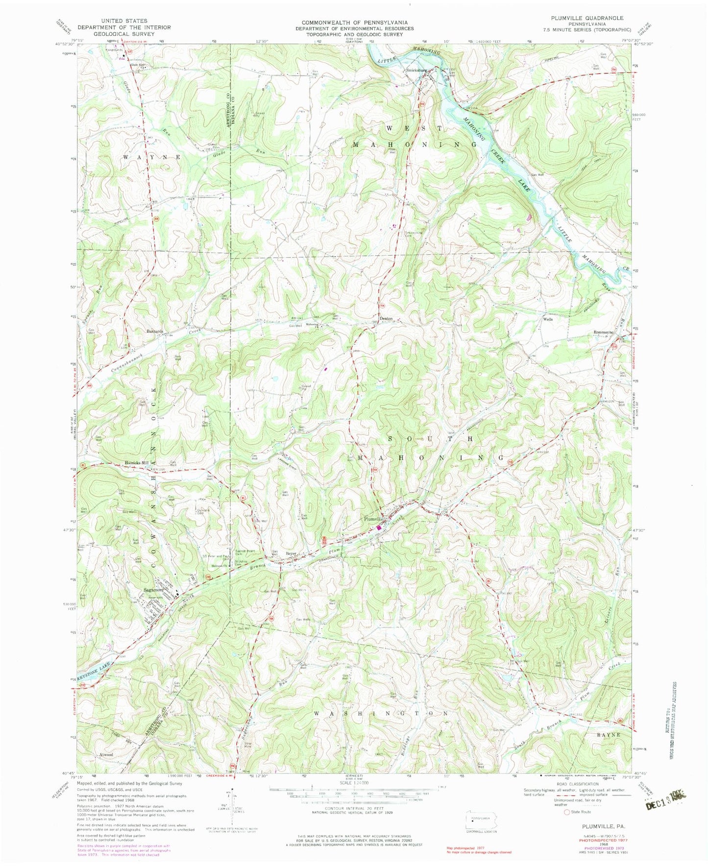 Classic USGS Plumville Pennsylvania 7.5'x7.5' Topo Map Image