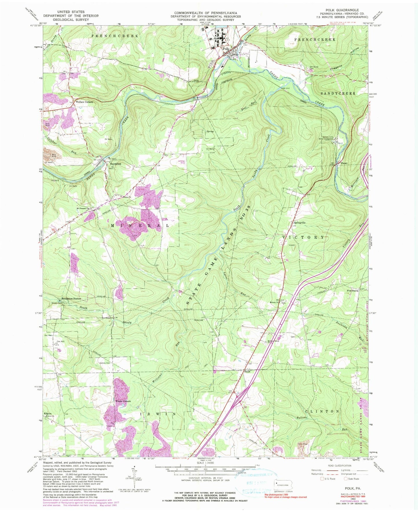 Classic USGS Polk Pennsylvania 7.5'x7.5' Topo Map Image