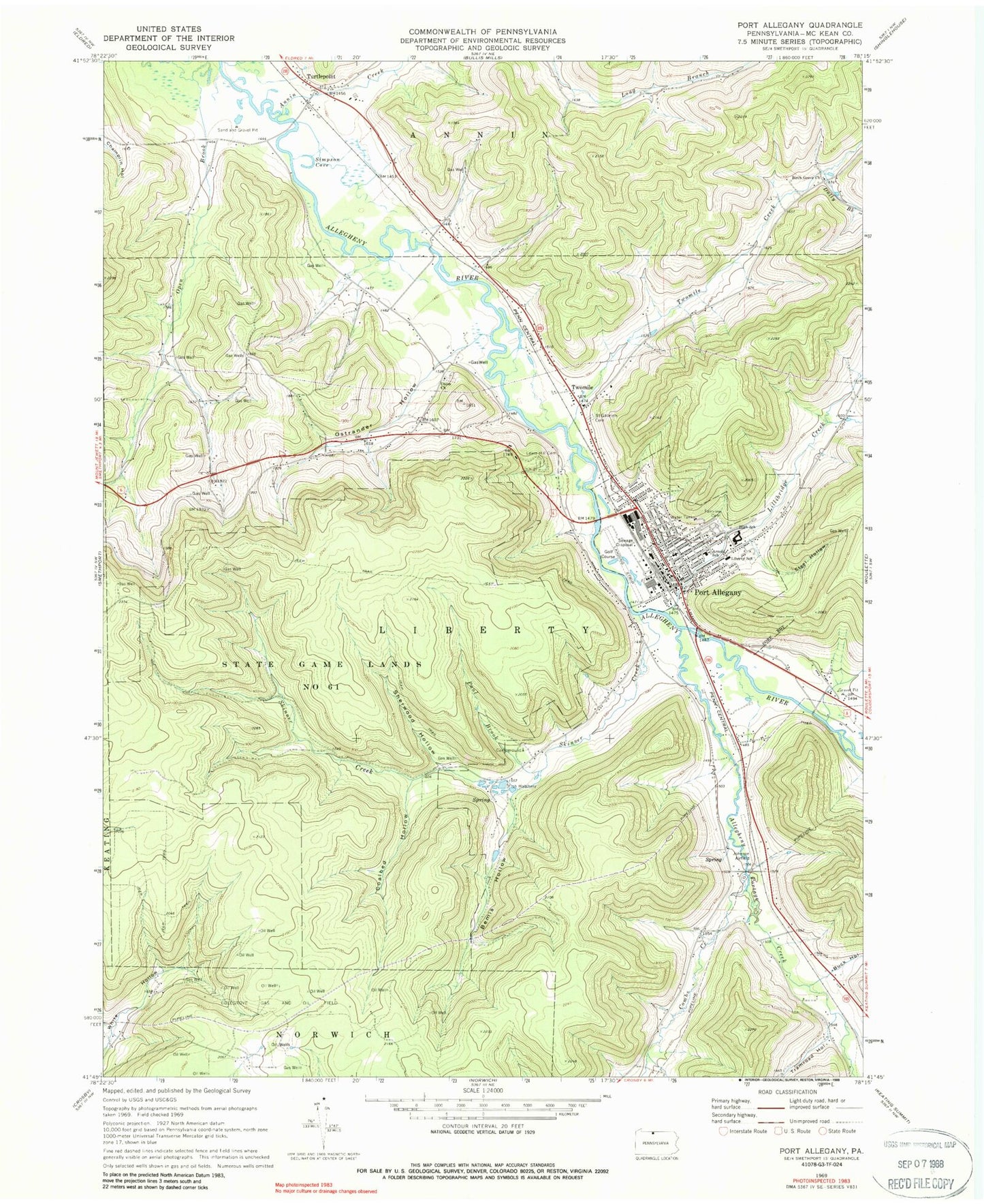 Classic USGS Port Allegany Pennsylvania 7.5'x7.5' Topo Map Image