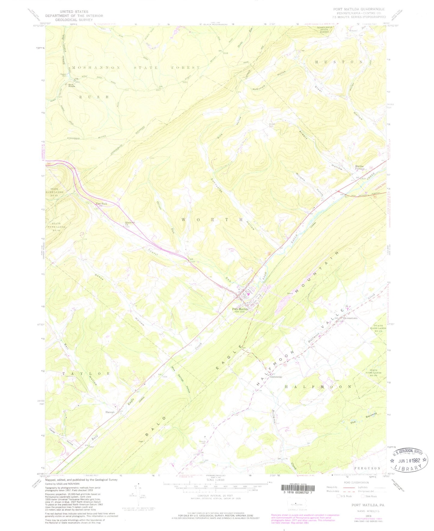 Classic USGS Port Matilda Pennsylvania 7.5'x7.5' Topo Map Image