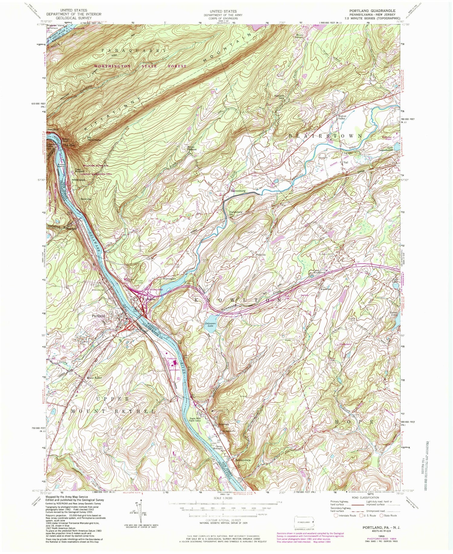 Classic USGS Portland Pennsylvania 7.5'x7.5' Topo Map Image