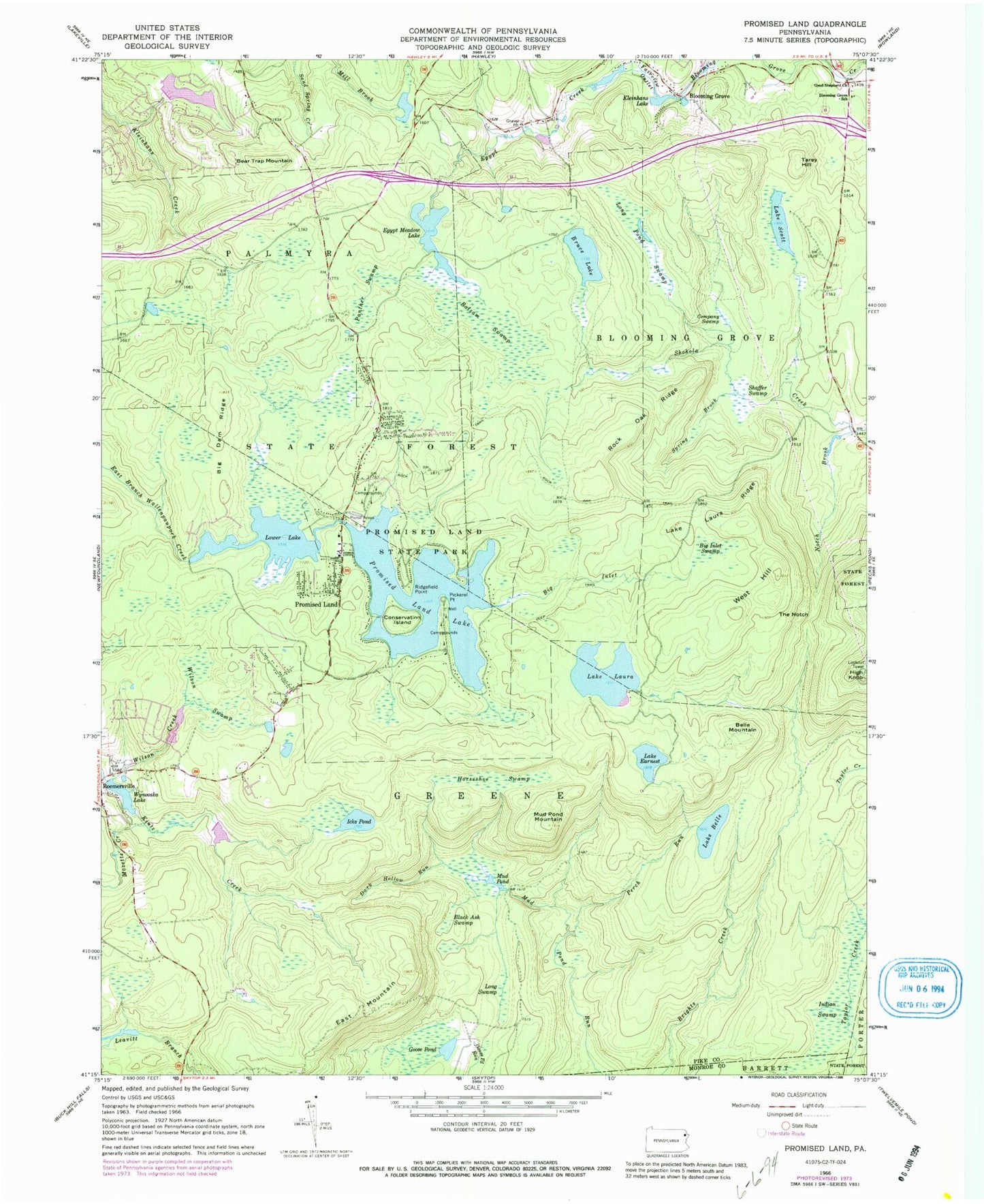 Classic USGS Promised Land Pennsylvania 7.5'x7.5' Topo Map Image