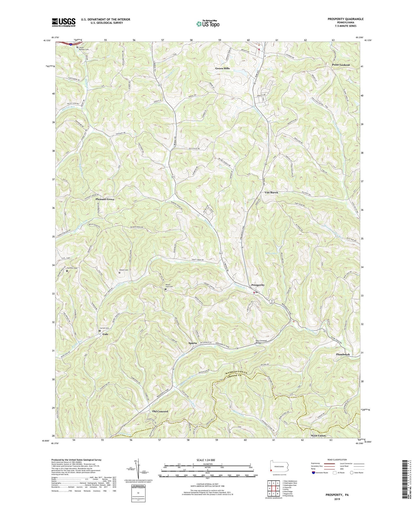 Prosperity Pennsylvania US Topo Map Image