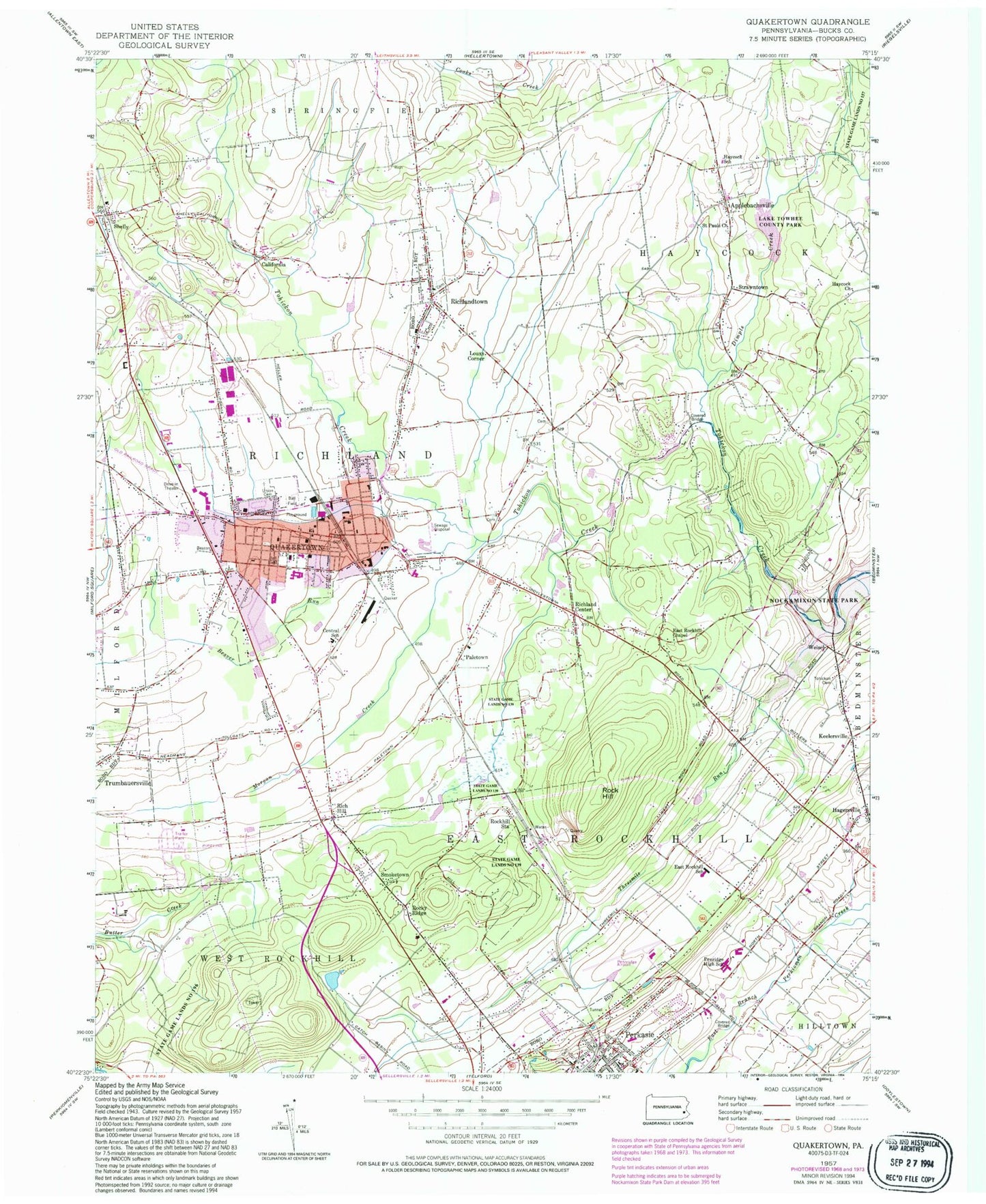 Classic USGS Quakertown Pennsylvania 7.5'x7.5' Topo Map Image