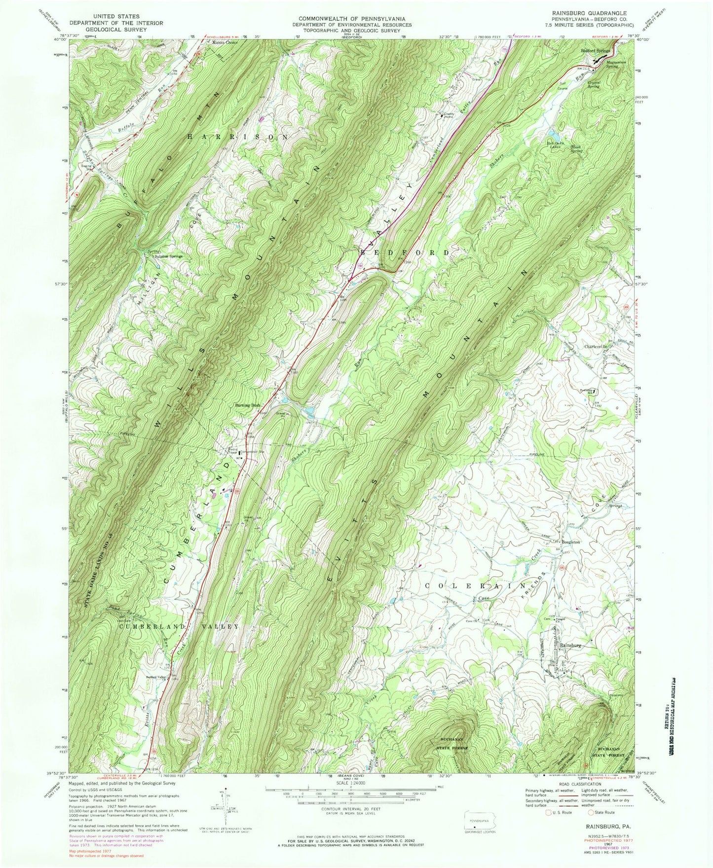 Classic USGS Rainsburg Pennsylvania 7.5'x7.5' Topo Map Image