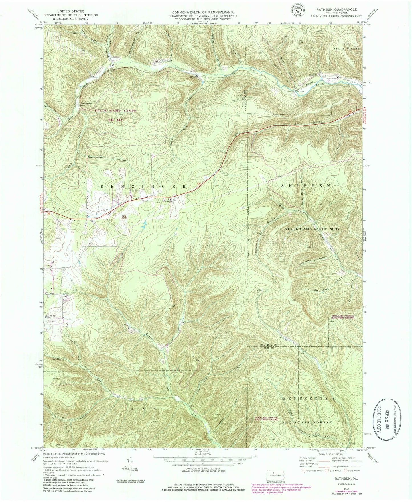 Classic USGS Rathbun Pennsylvania 7.5'x7.5' Topo Map Image