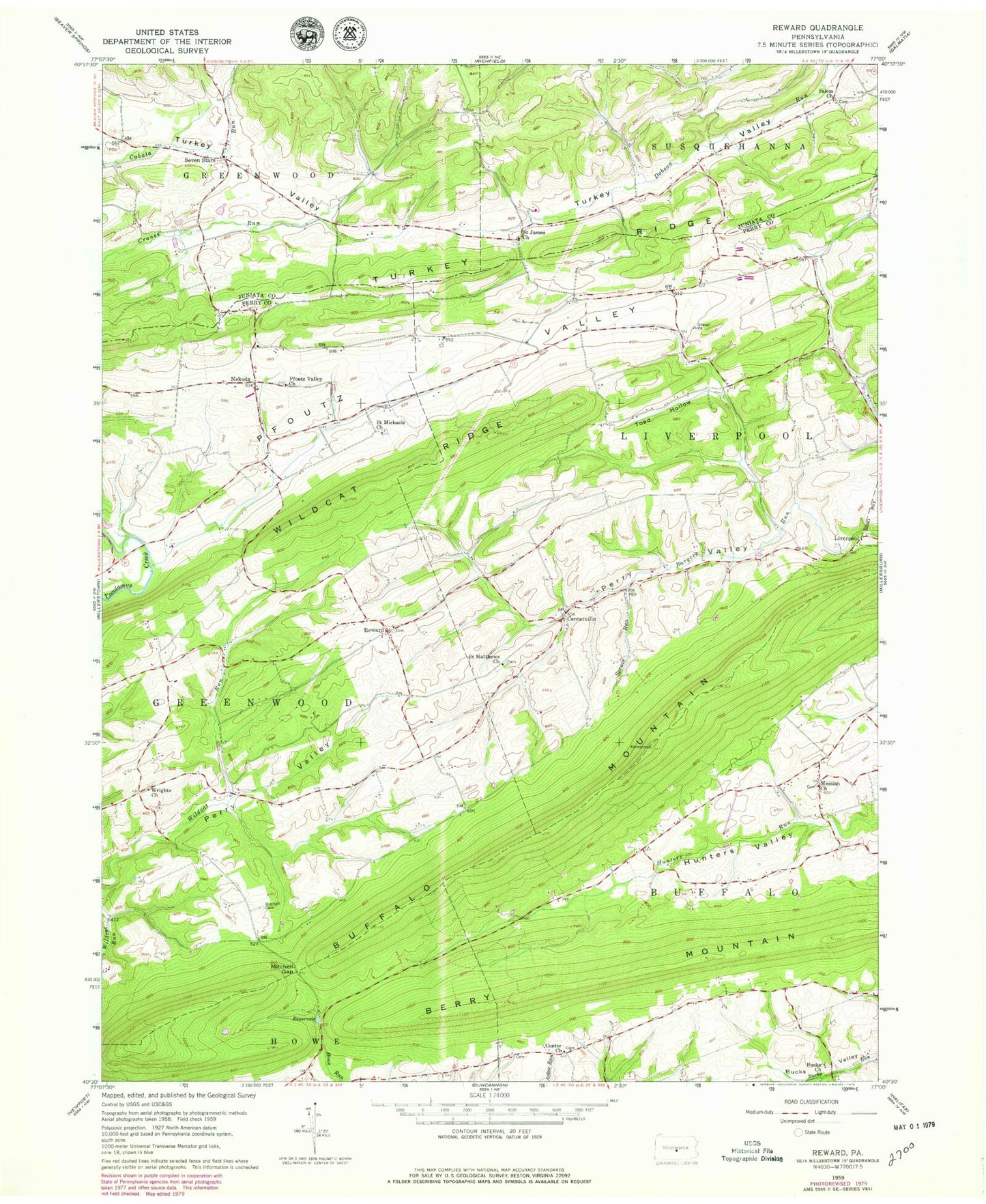 Classic USGS Reward Pennsylvania 7.5'x7.5' Topo Map Image