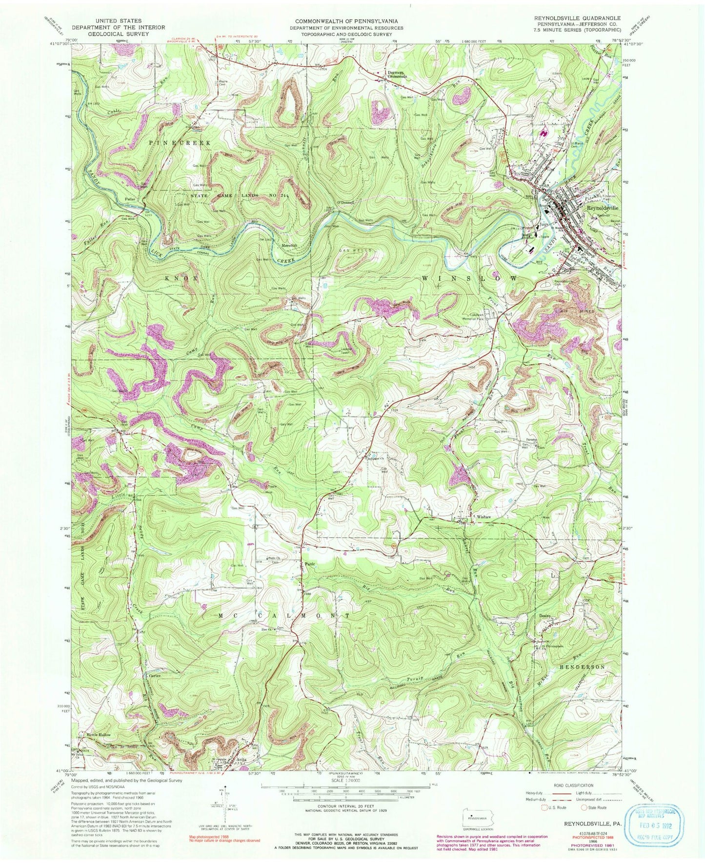 Classic USGS Reynoldsville Pennsylvania 7.5'x7.5' Topo Map Image