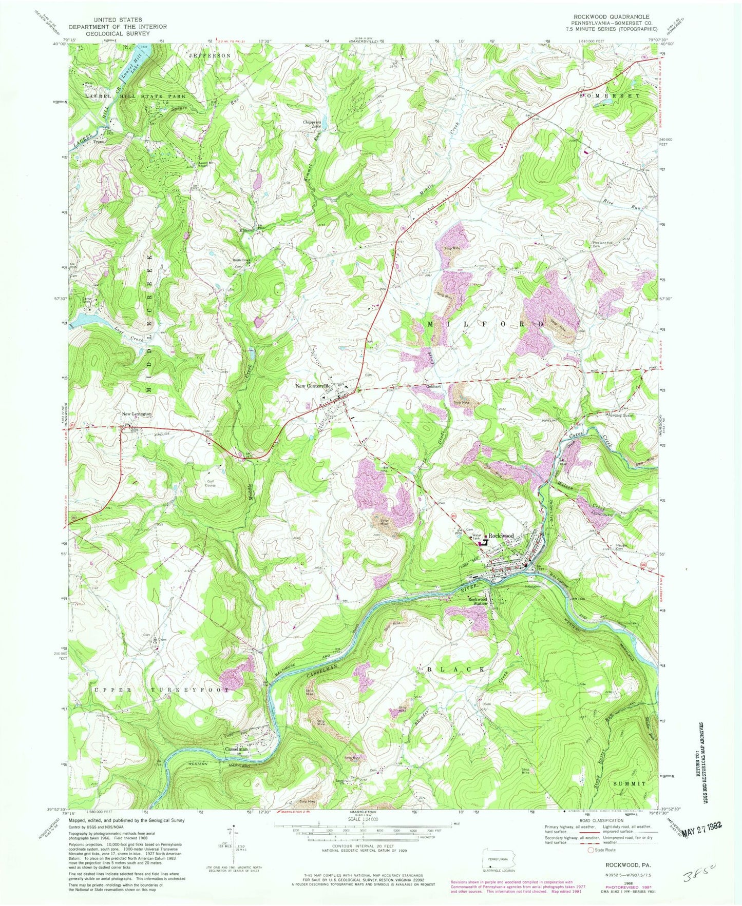 Classic USGS Rockwood Pennsylvania 7.5'x7.5' Topo Map Image