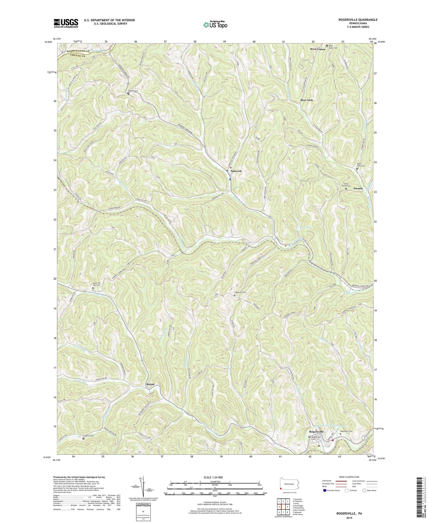 Rogersville Pennsylvania US Topo Map Image